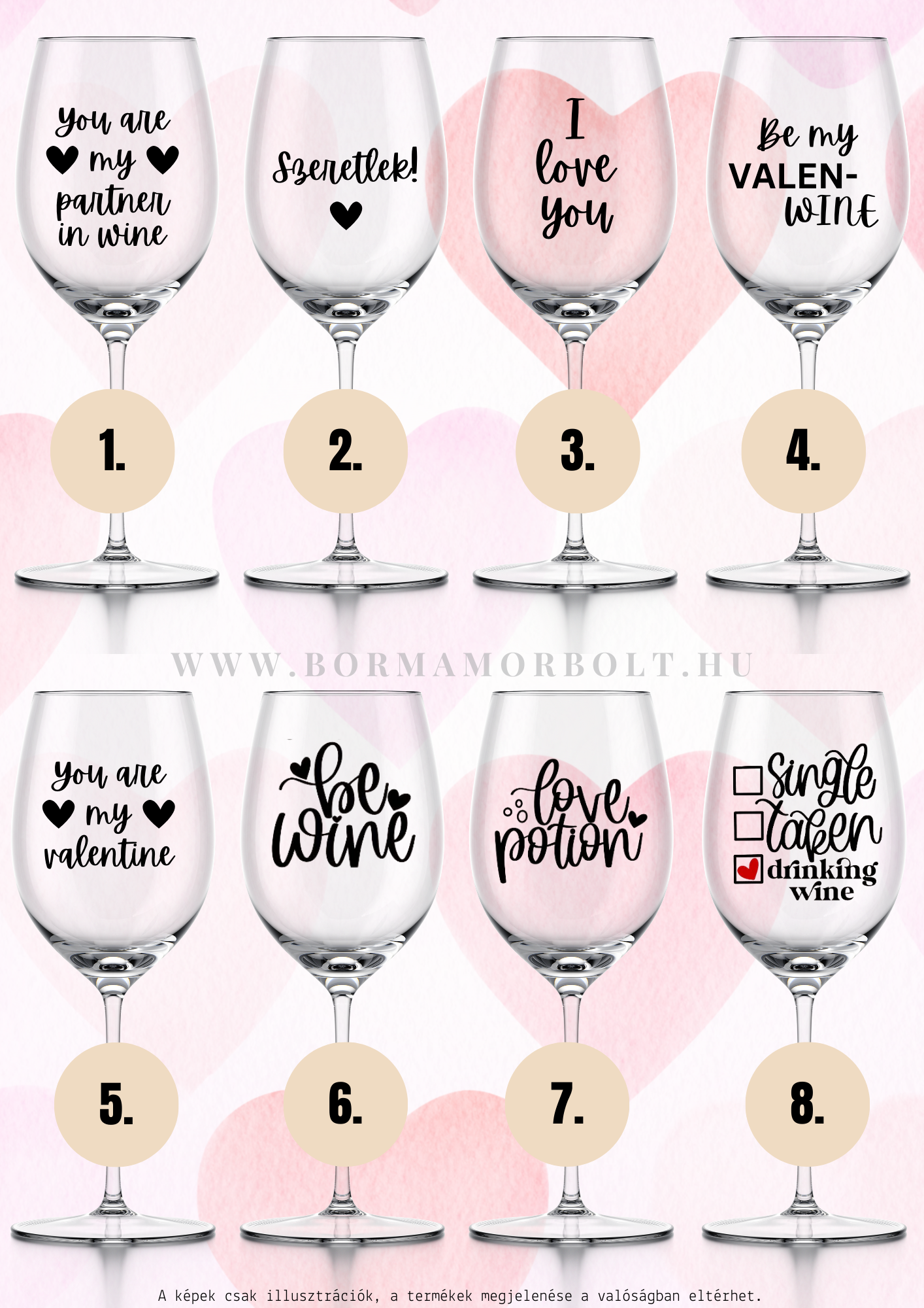 Valentin-napi borospohár választható felirattal