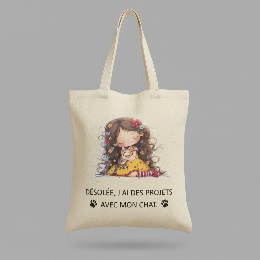 Sac totebag "Projets avec mon chat"
