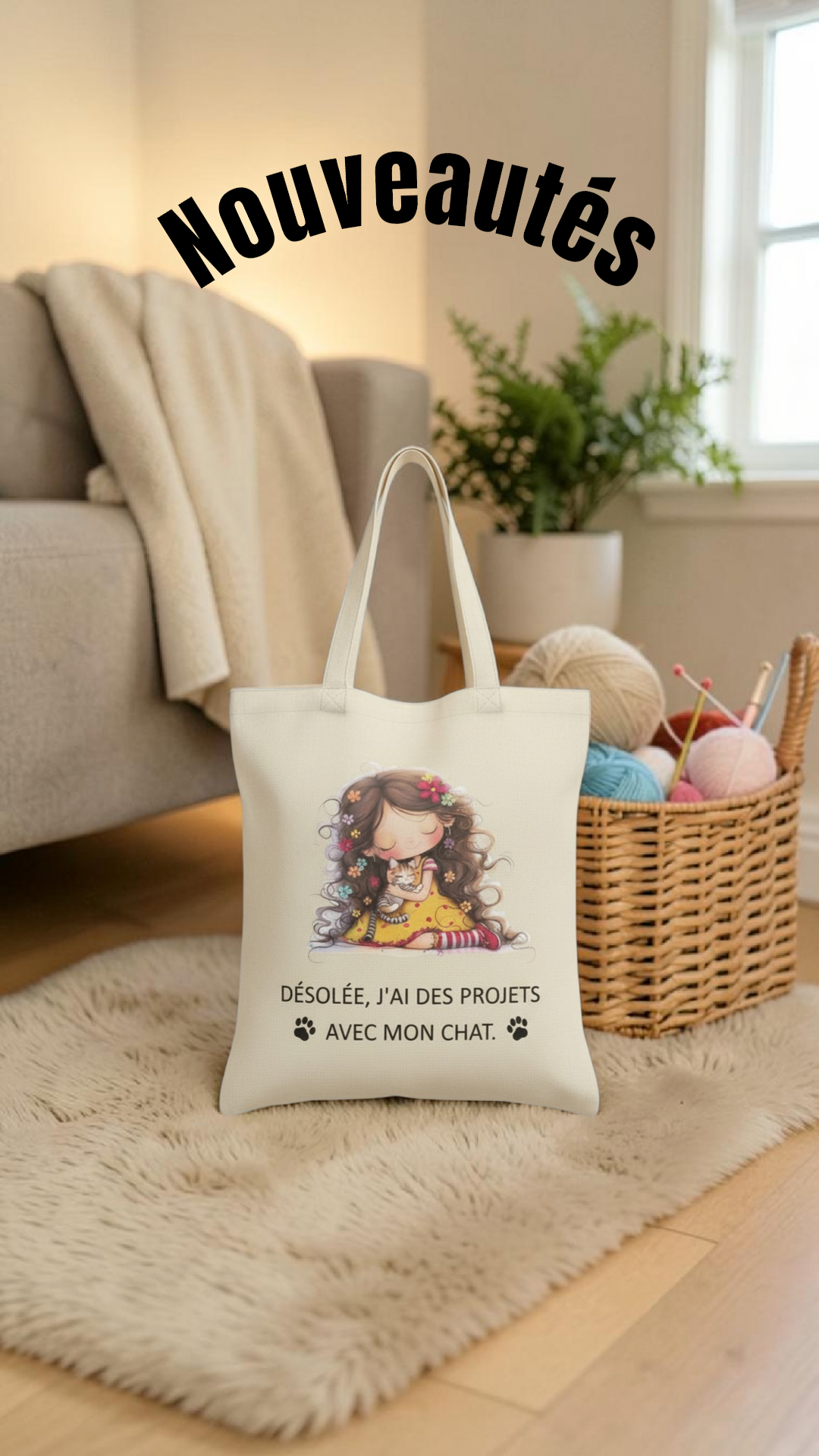 Sac totebag "Projets avec mon chat"