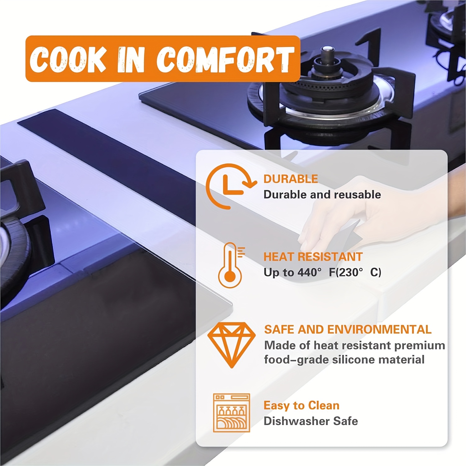  Pair of 21-Inch Silicone Stove Gap Covers – Heat Resistant Kitchen Countertop Gap Fillers, Easy Clean Silicone Stove Gap Covers for Stove and Counter Protection, No Charging or Batteries Required