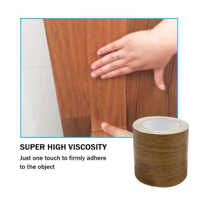  1pc Faux Wood Grain Tape – High Adhesive Landscaping, Furniture & Floor Repair Tape, Dark Brown Dark Oak Grain, 2.2 in x 180 in, PE Material
