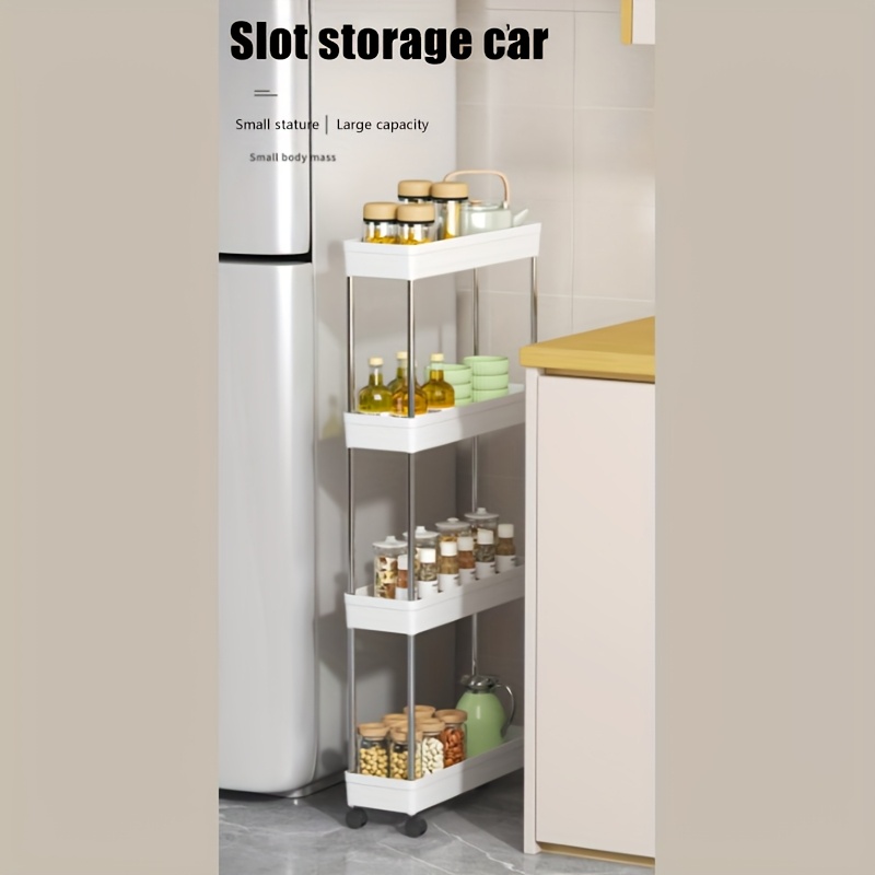  4-Tier Rolling Storage Cart with Matte Stainless Steel & Plastic – Sleek White Organizer Rack with 360° Rotating Wheels, Versatile Cubby Shelf for Bathroom, Cosmetics & Household Items