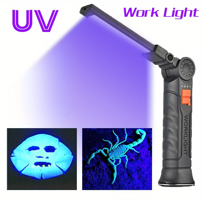1pc Portable Multifunctional Adjustable Angle LED UV Flashlight – USB Rechargeable 395nm UV Lamp for Leak Detection