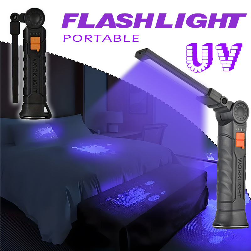  1pc Portable Multifunctional Adjustable Angle LED UV Flashlight – USB Rechargeable 395nm UV Lamp for Leak Detection
