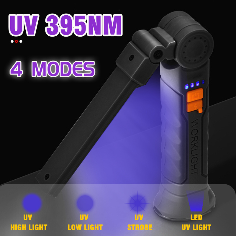  1pc Portable Multifunctional Adjustable Angle LED UV Flashlight – USB Rechargeable 395nm UV Lamp for Leak Detection