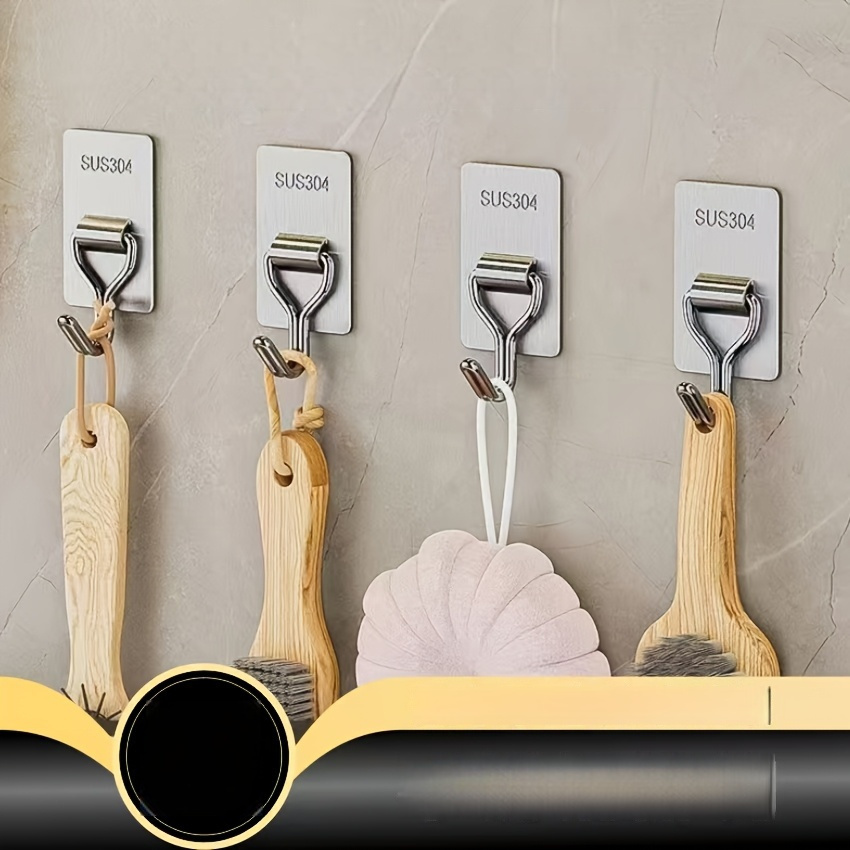  10pcs Seamless Adhesive Hooks – Nail-Free, Traceless, Multi-Functional Wall Hooks for Tile and Smooth Surfaces, Metal, Contemporary Style