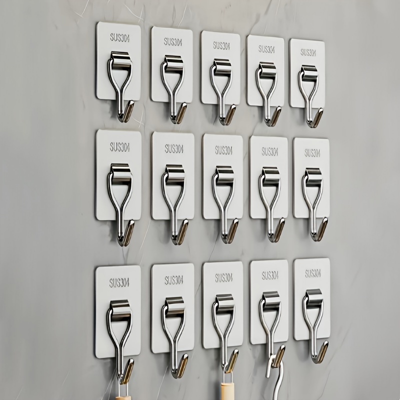  10pcs Seamless Adhesive Hooks – Nail-Free, Traceless, Multi-Functional Wall Hooks for Tile and Smooth Surfaces, Metal, Contemporary Style