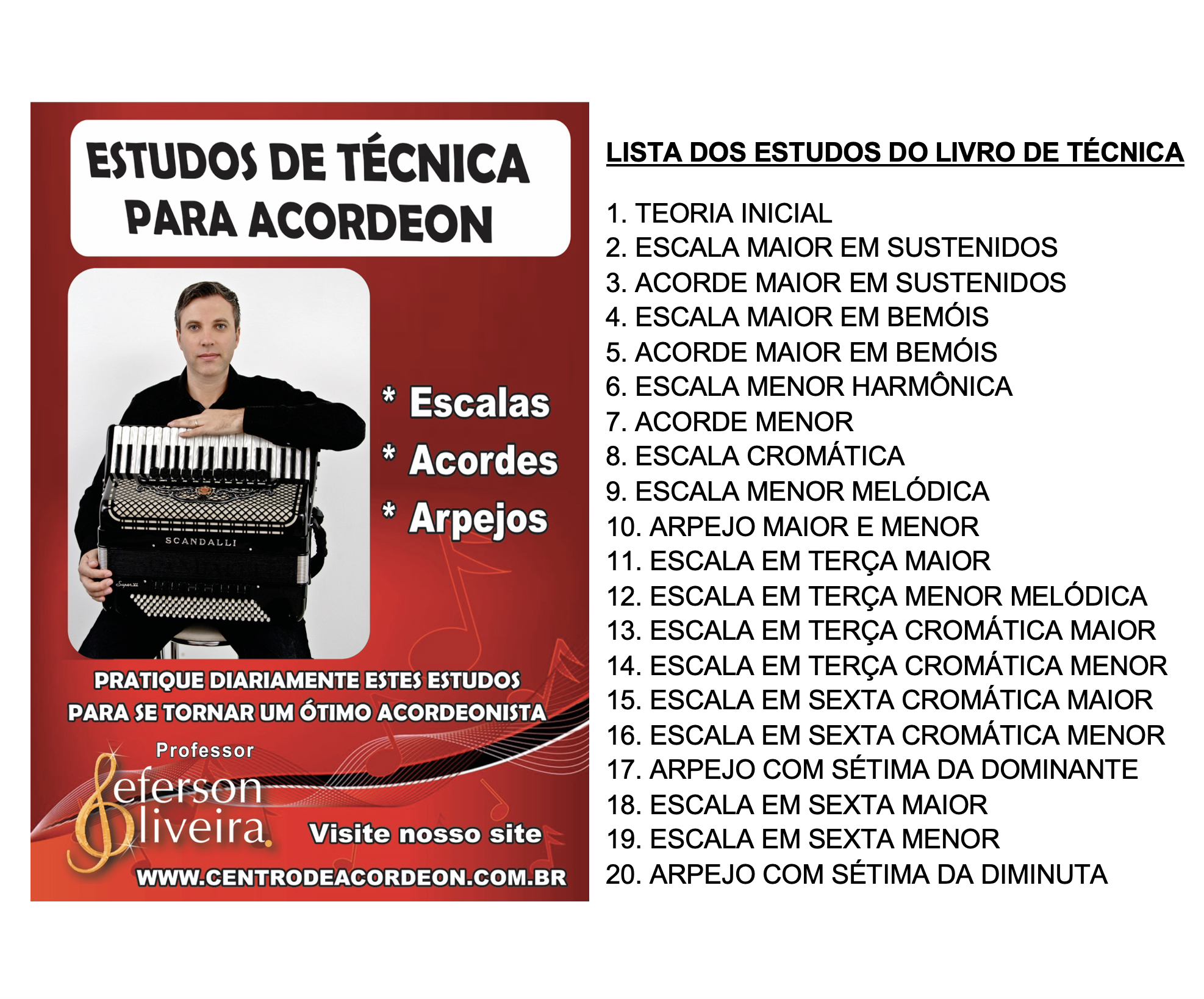 Livro de Técnicas para Acordeon - Principais Estudos - Frete Grátis