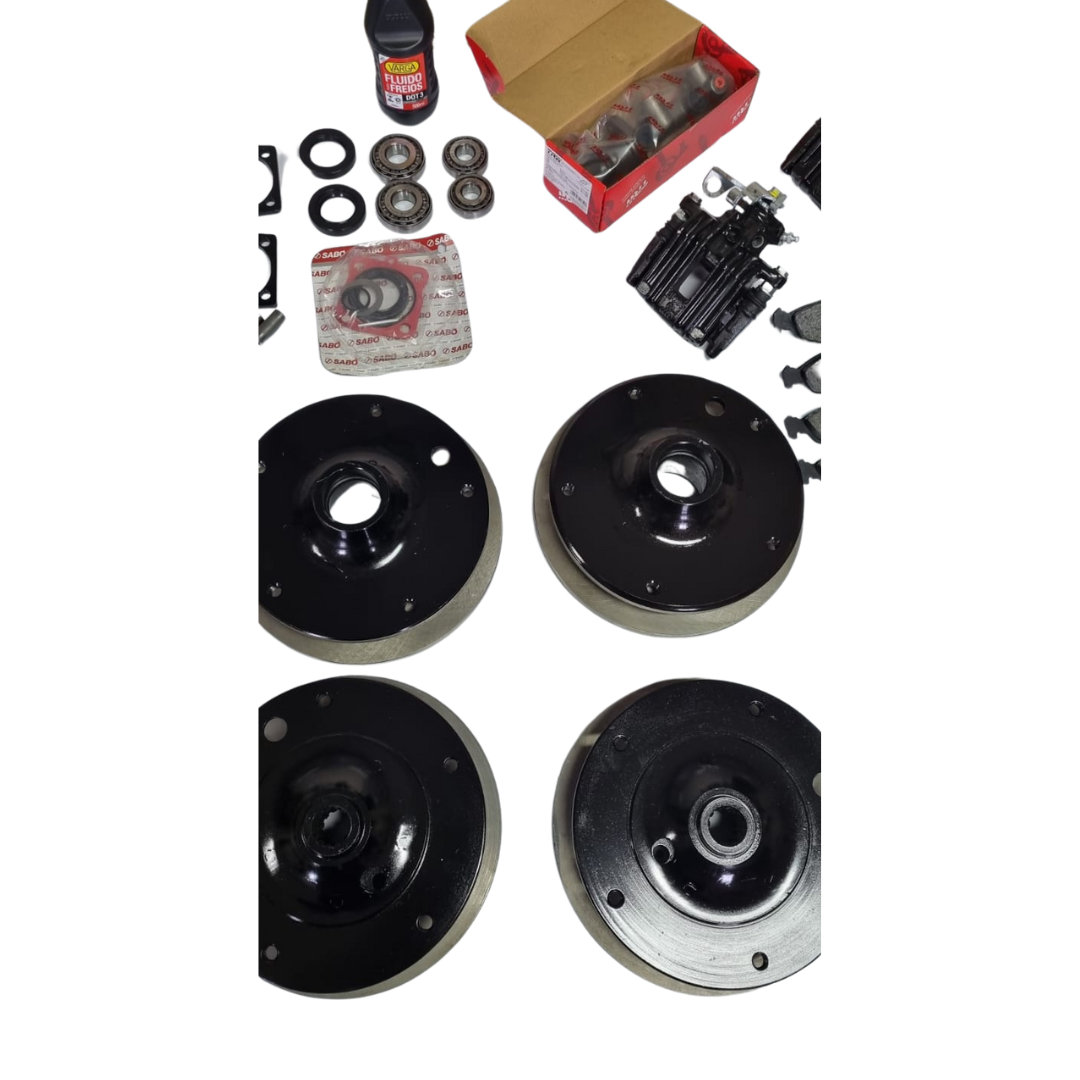 KIT DE FREIO A DISCO PARA FUSCA E DERIVADOS MODELO EMBUCHAMENTO DIANT. E TRAS. FURAÇÃO 5X205
