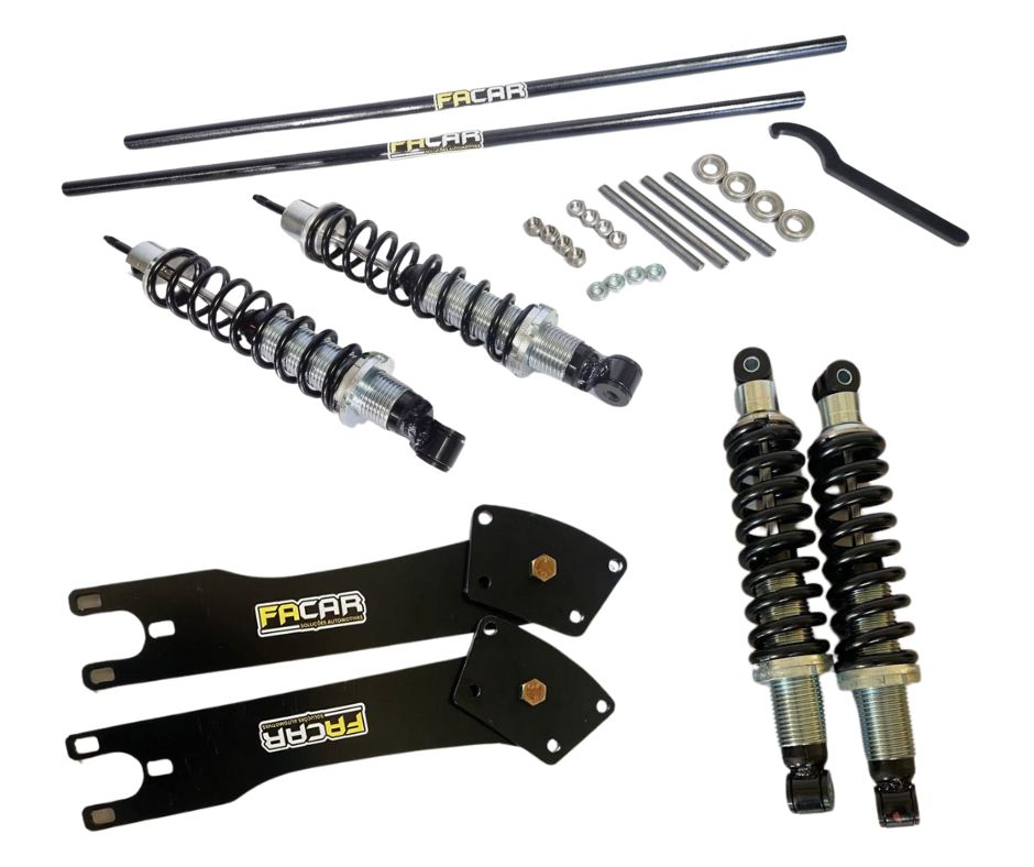 KIT SUSPENSÃO DIANTEIRA E TRASEIRA COILOVER FACAR MODELO PIVÔ.