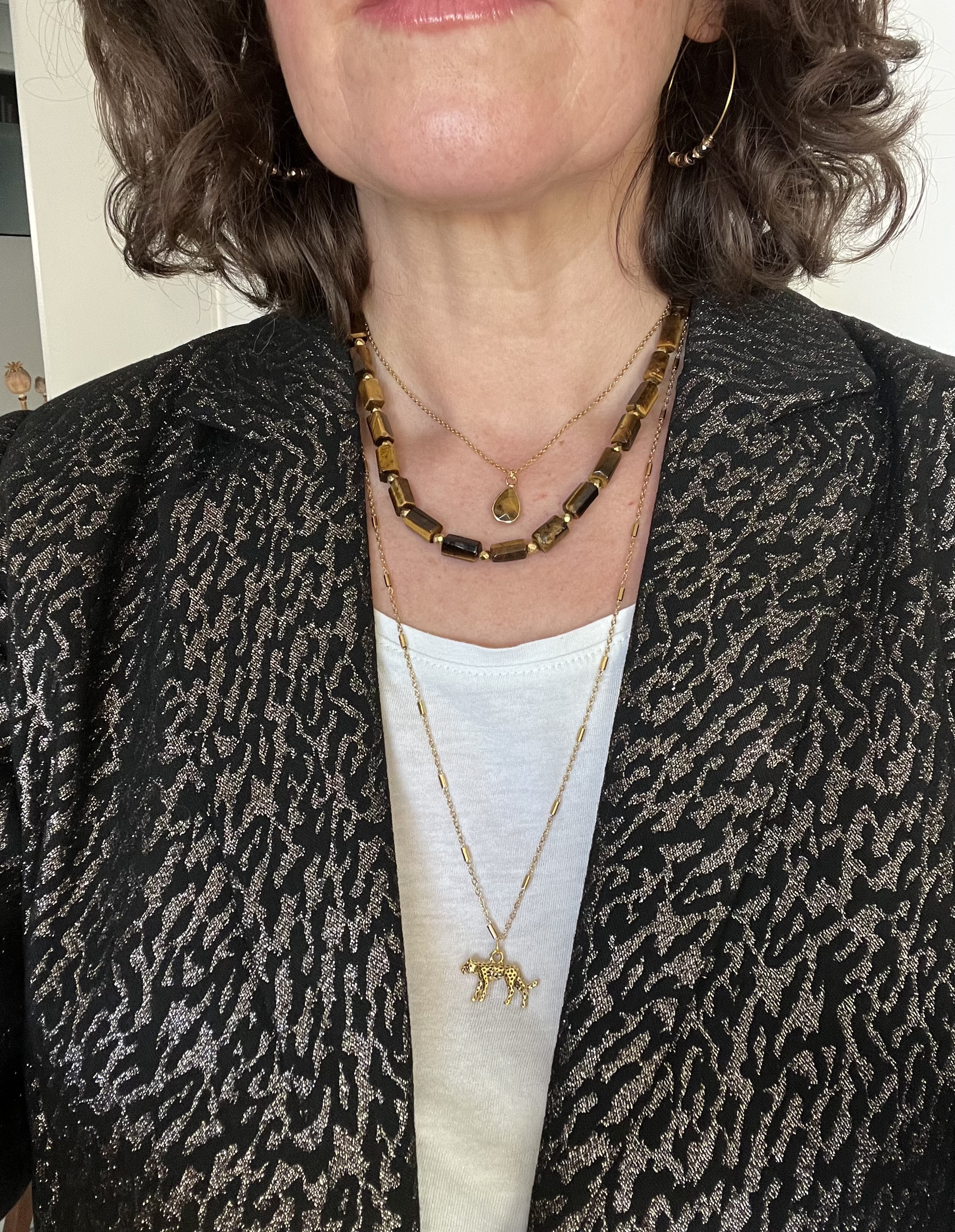 Collier TUBE TIGER oeil de tigre, hématite