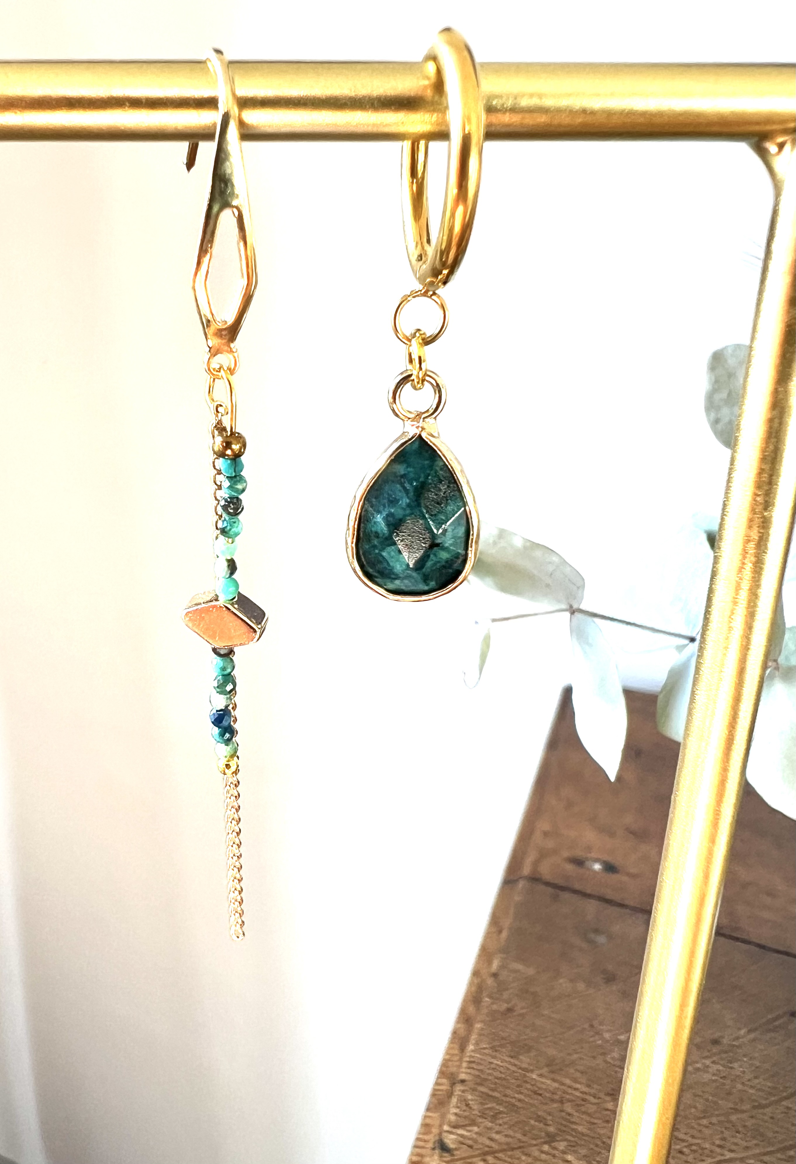 Boucles d'oreilles asymétriques CENOTE chrysocolle