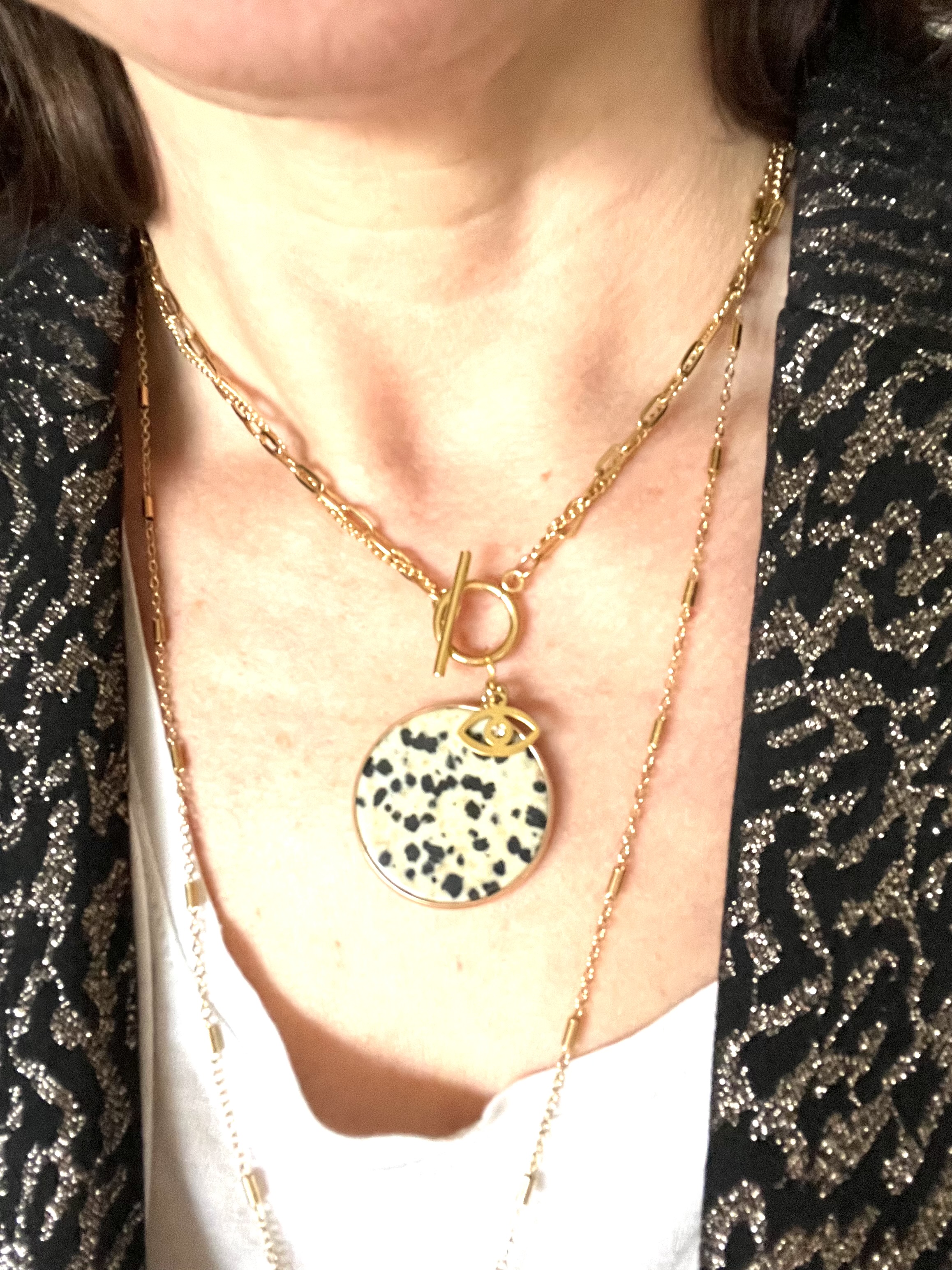 Collier BLACK and WHITE, jaspe dalmatienne