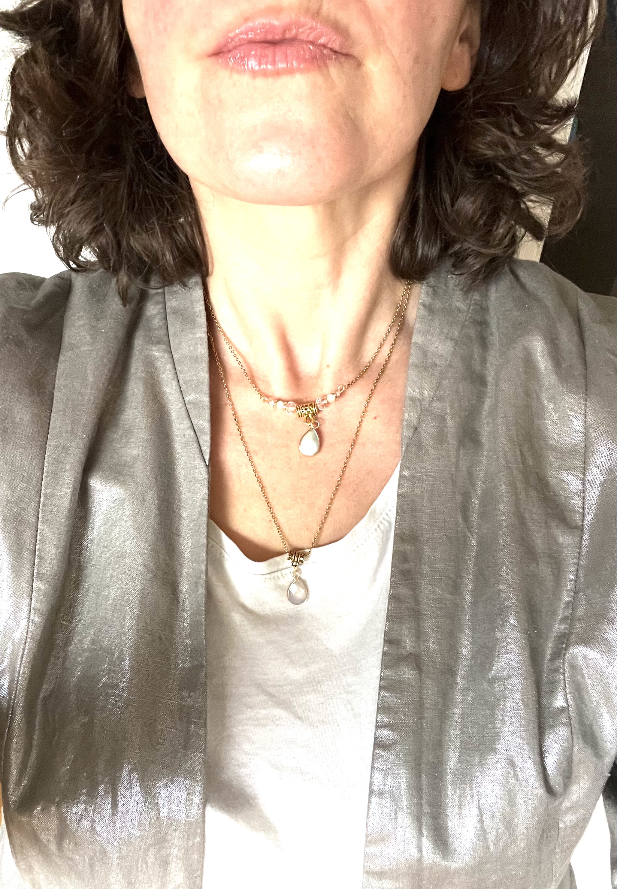 Collier SNOW WHITE, opale , cristal