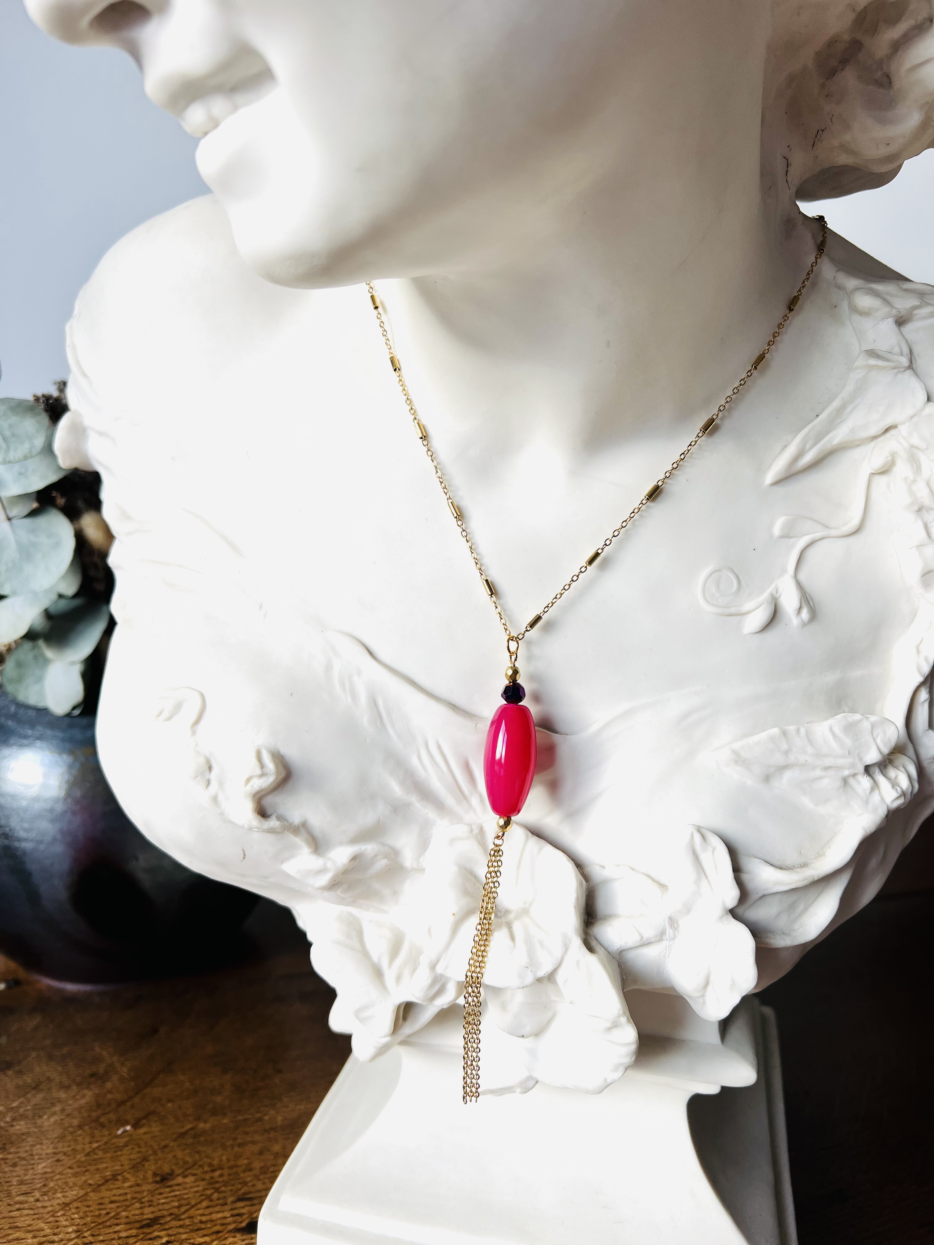 Sautoir PRIMAVERA, agate, cristal