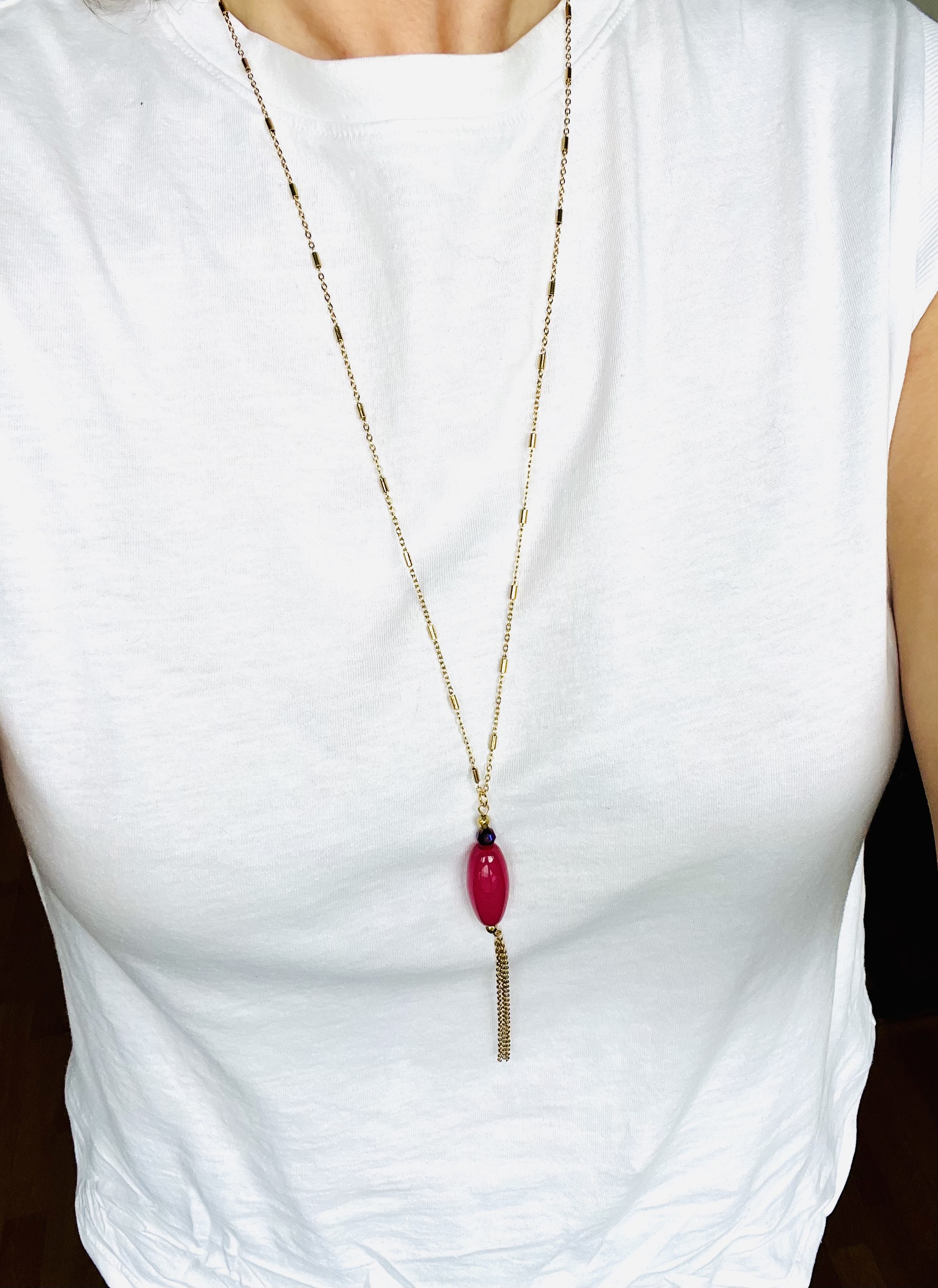 Sautoir PRIMAVERA, agate, cristal