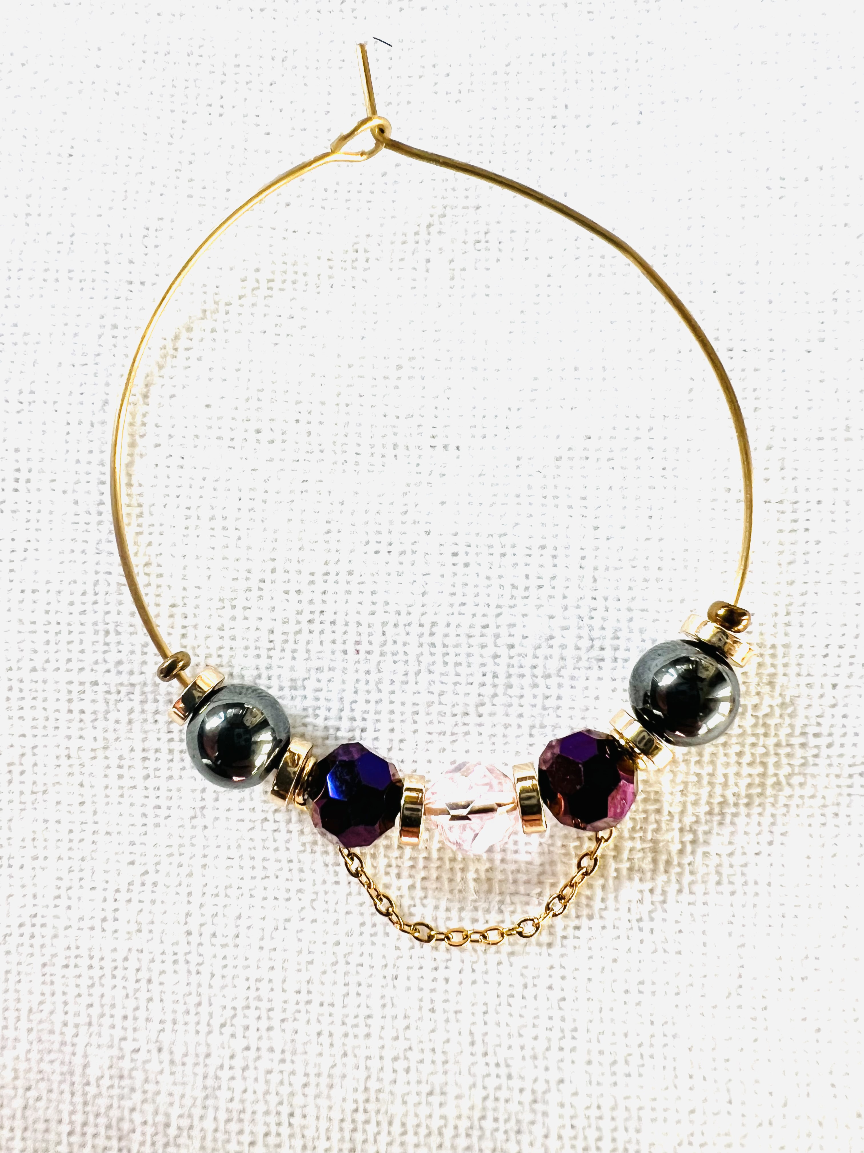 Créoles PLUM, hématite, cristal