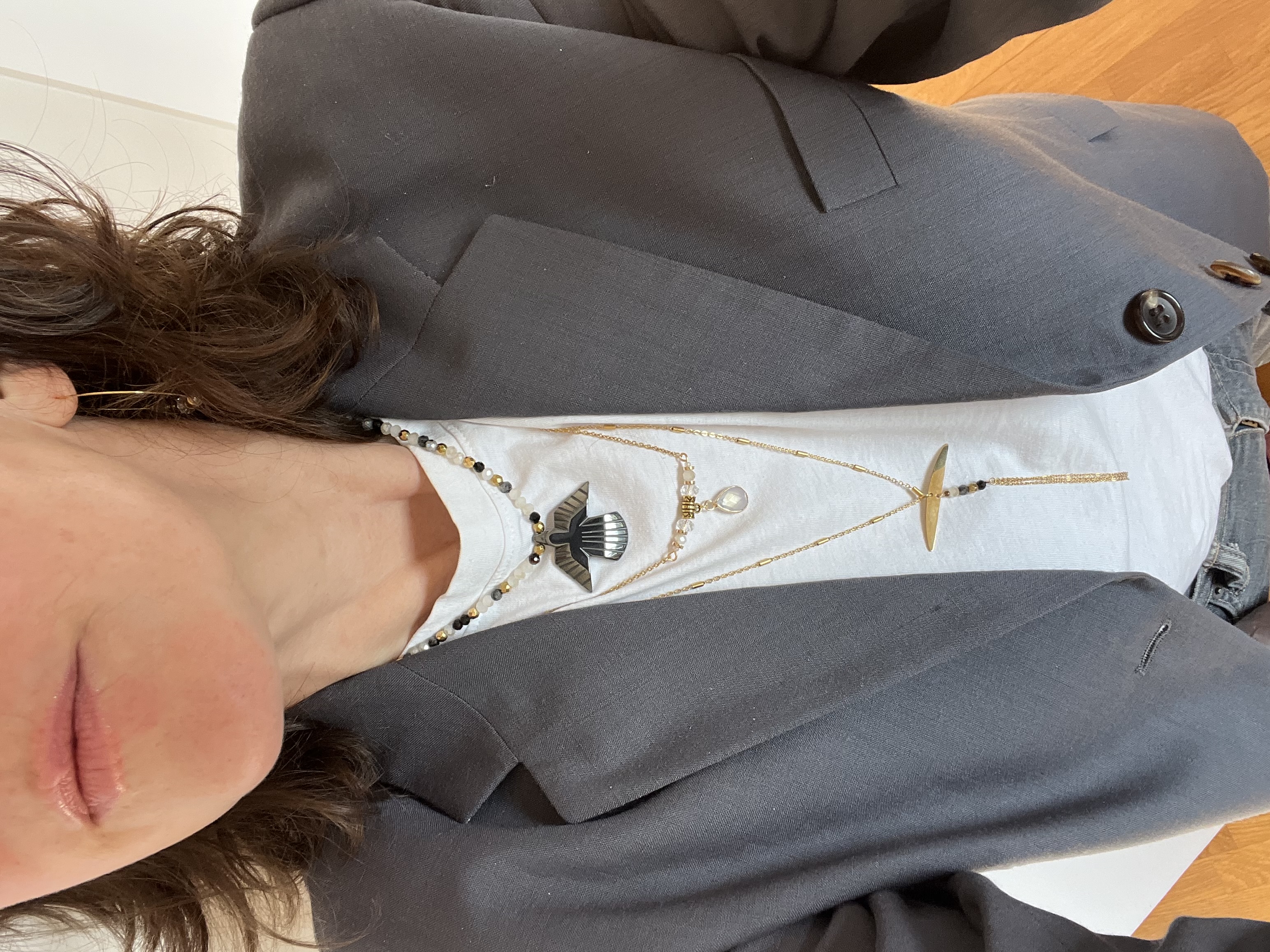 Collier GREY PHOENIX, labradorite, obsidienne, cristal