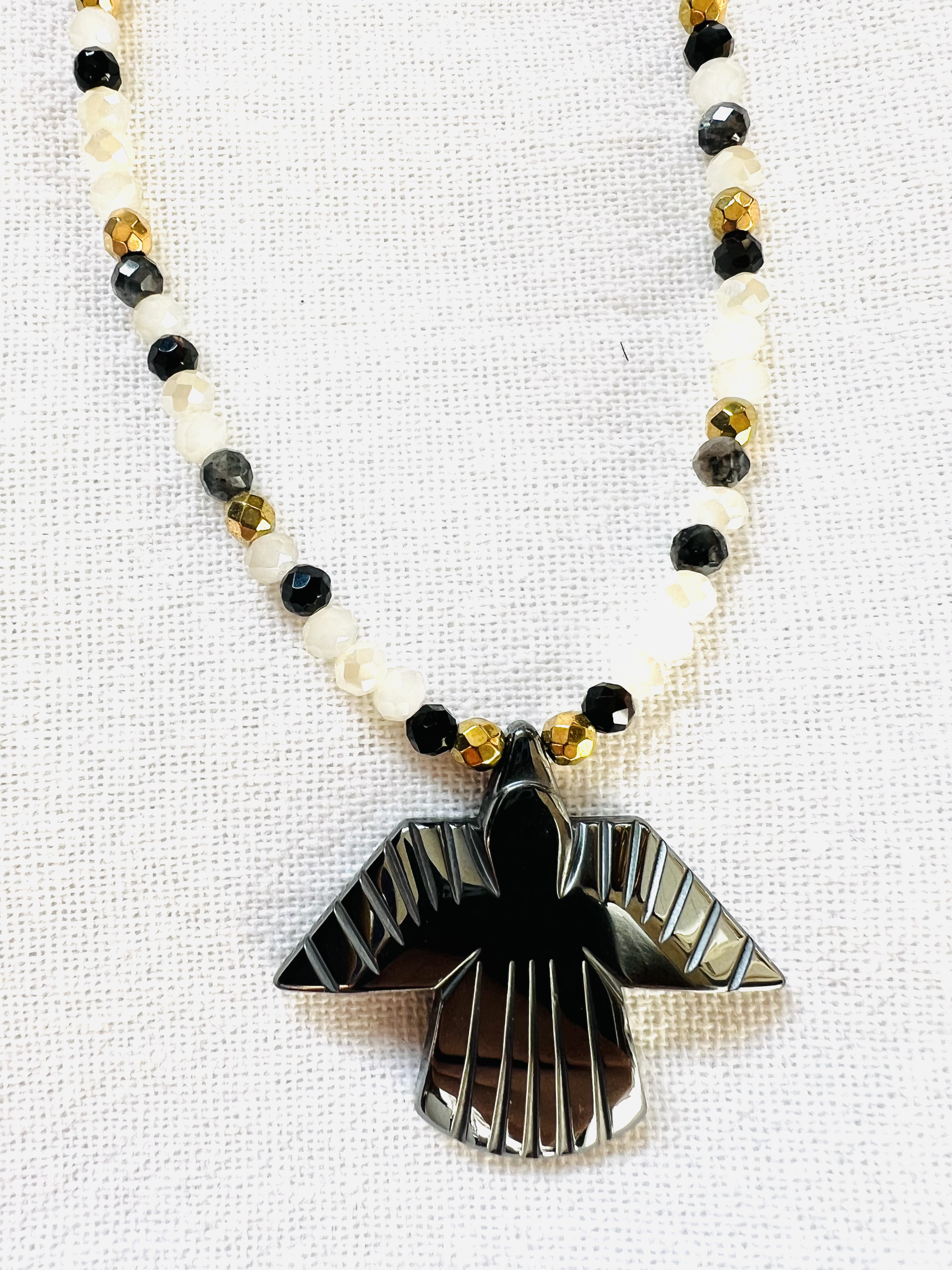 Collier GREY PHOENIX, labradorite, obsidienne, cristal