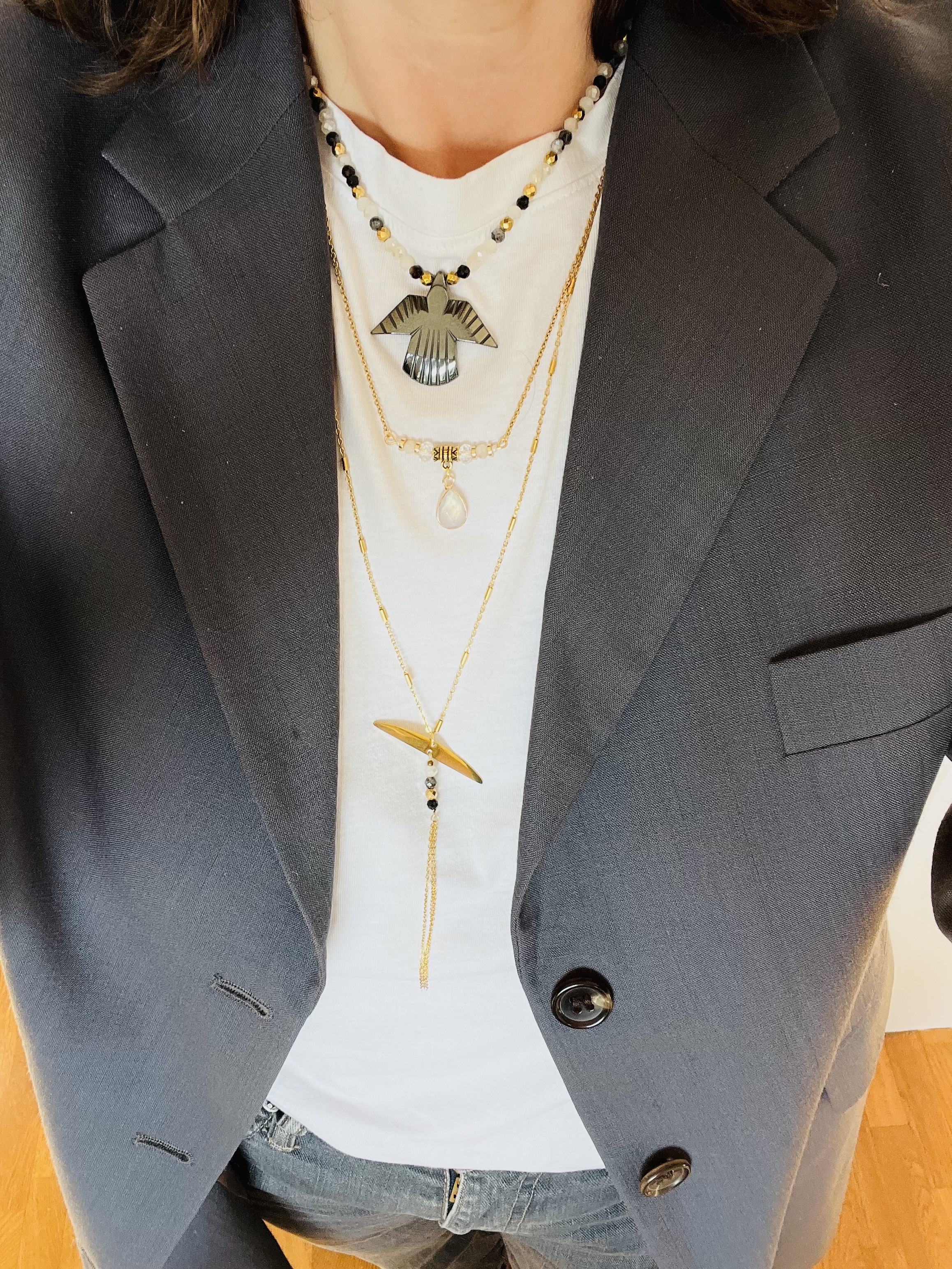 Sautoir ALA DORADA, labradorite, obsidienne