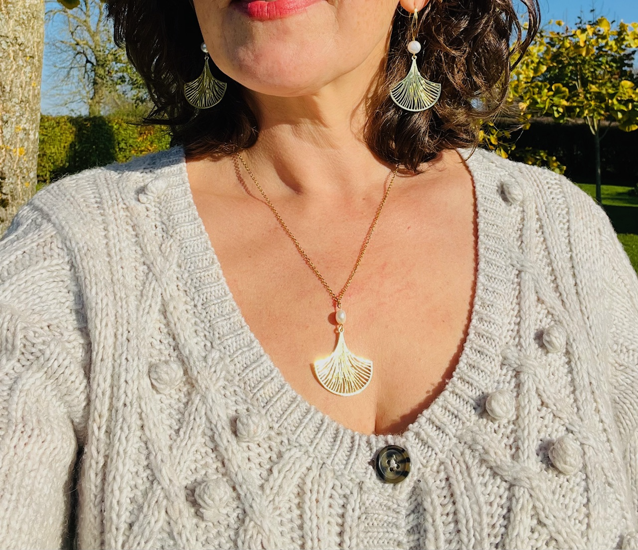 Collier WHITE GINGKO, perle de culture