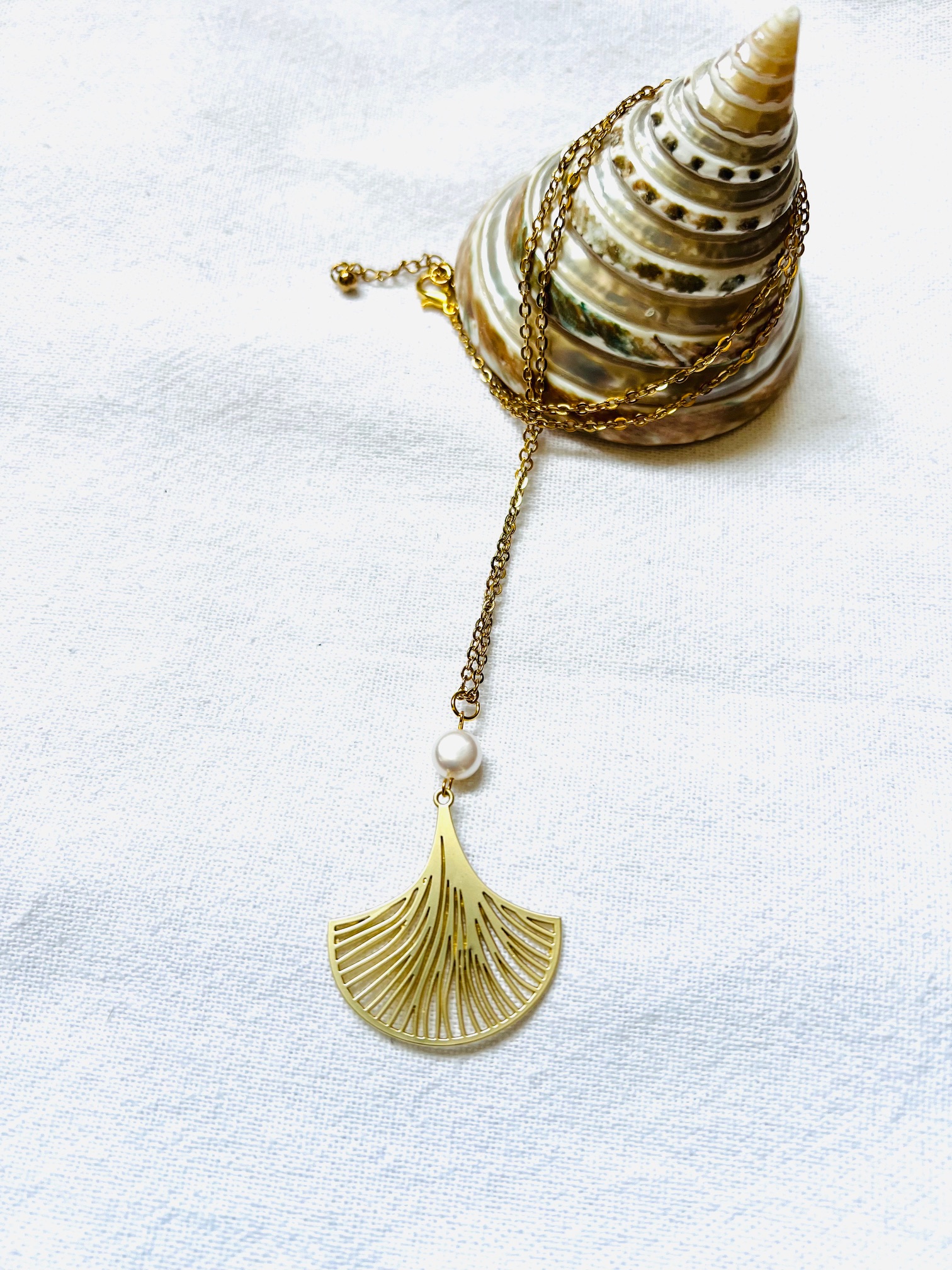 Collier WHITE GINGKO, perle de culture