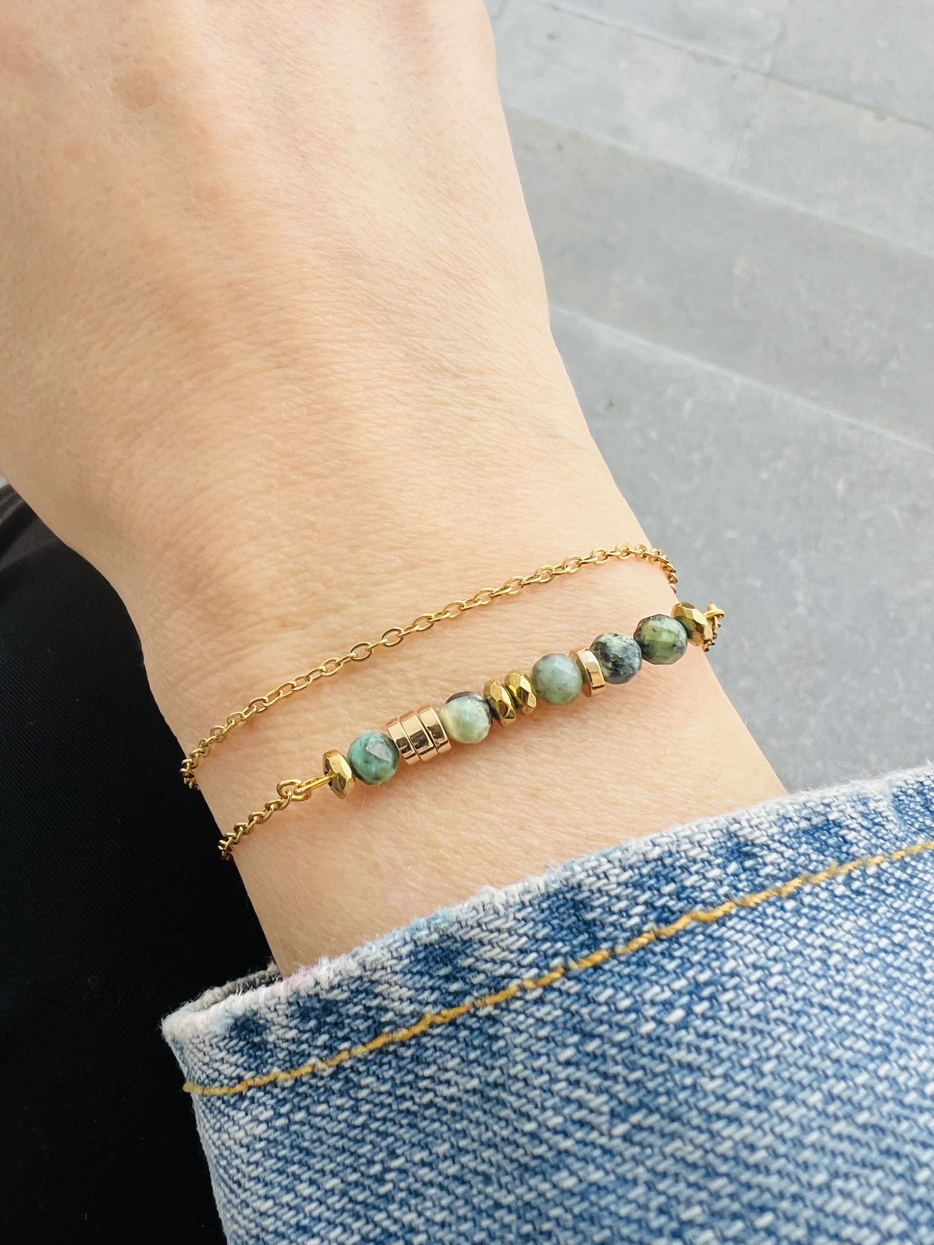 Bracelet BABYLON, turquoise africaine, hématites or