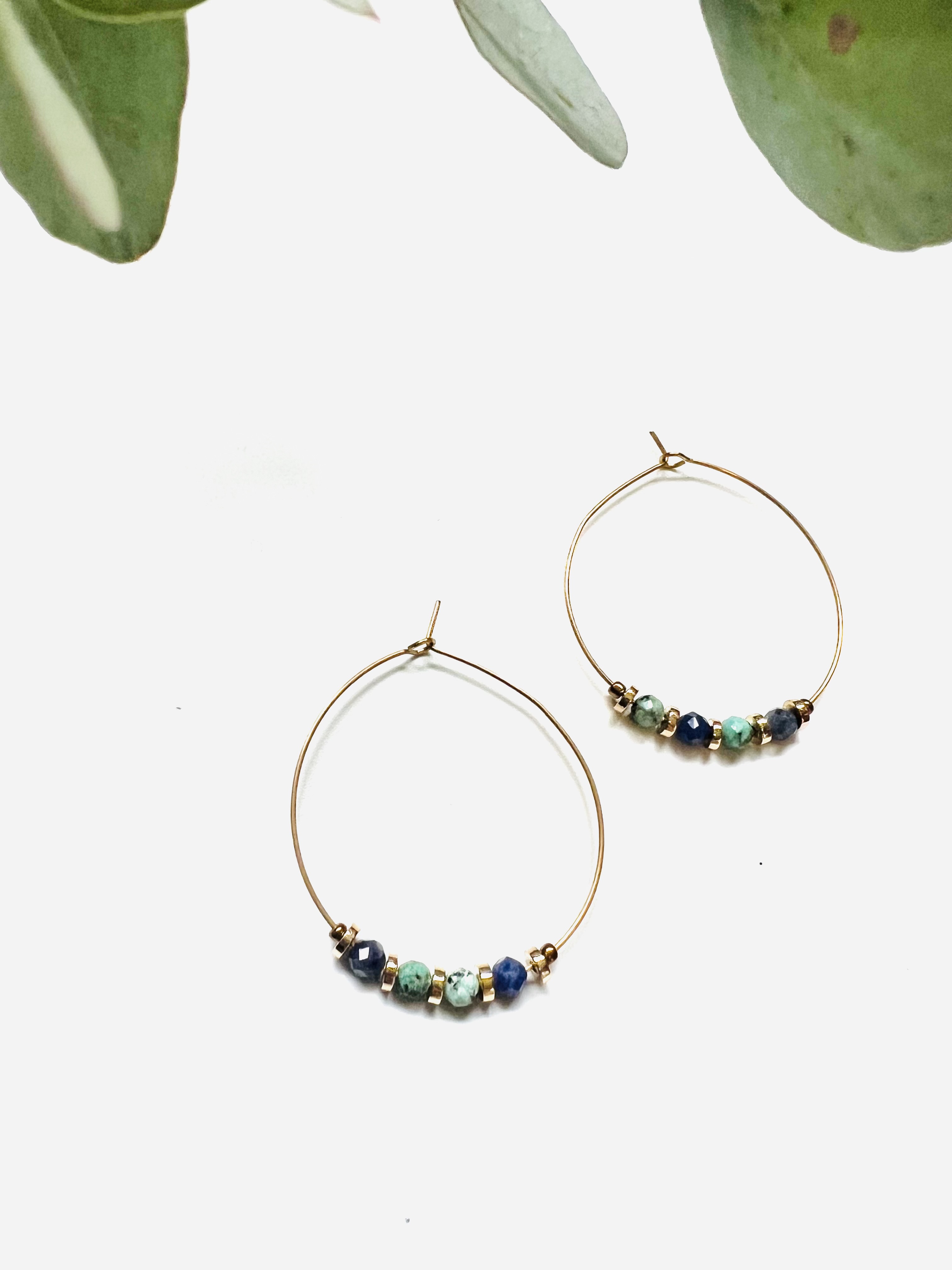 Créoles IROISE, turquoise africaine, sodalite