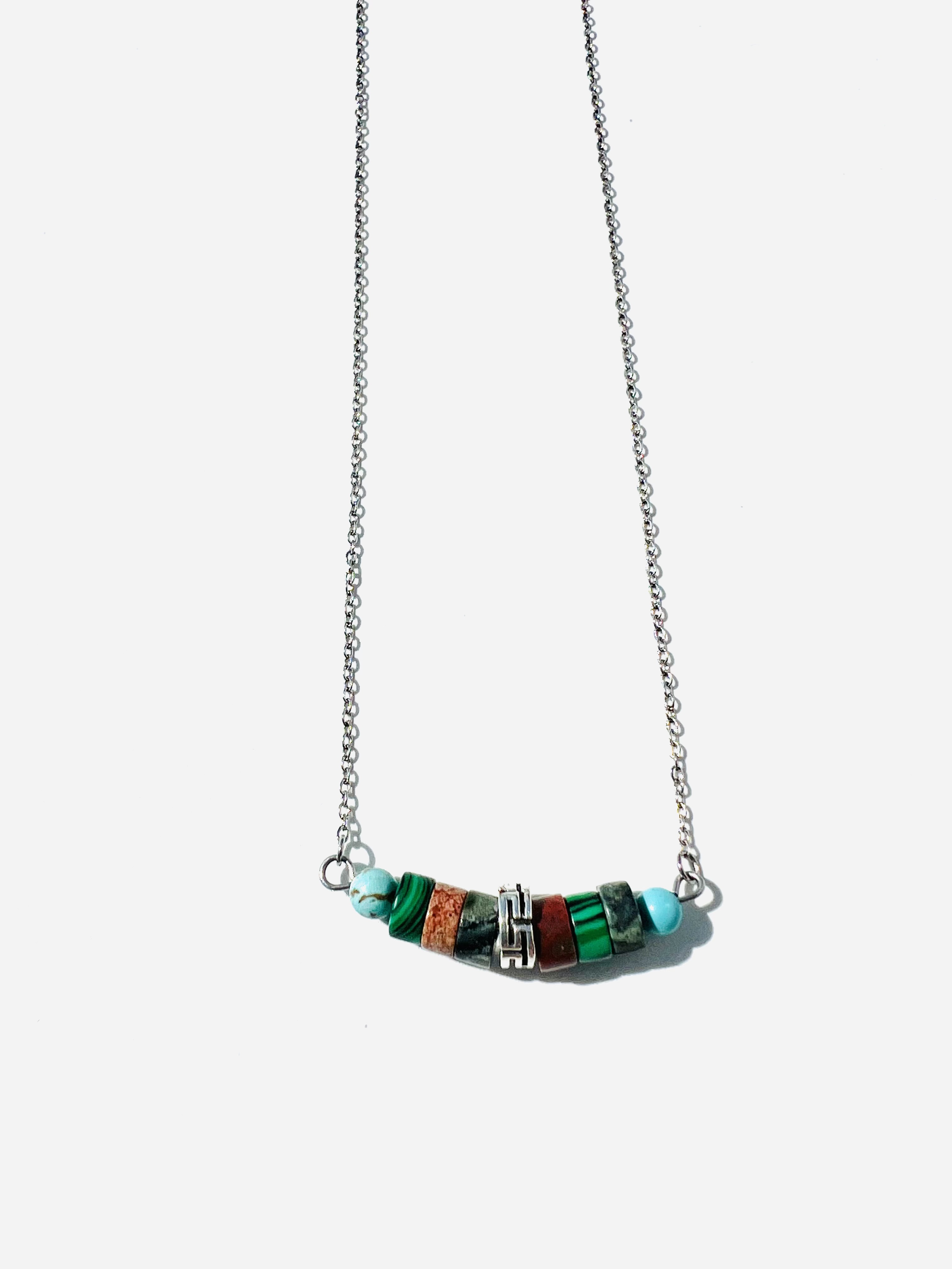 Collier UTAH, jaspe kambaba, pierre rouge, malachite, turquoise