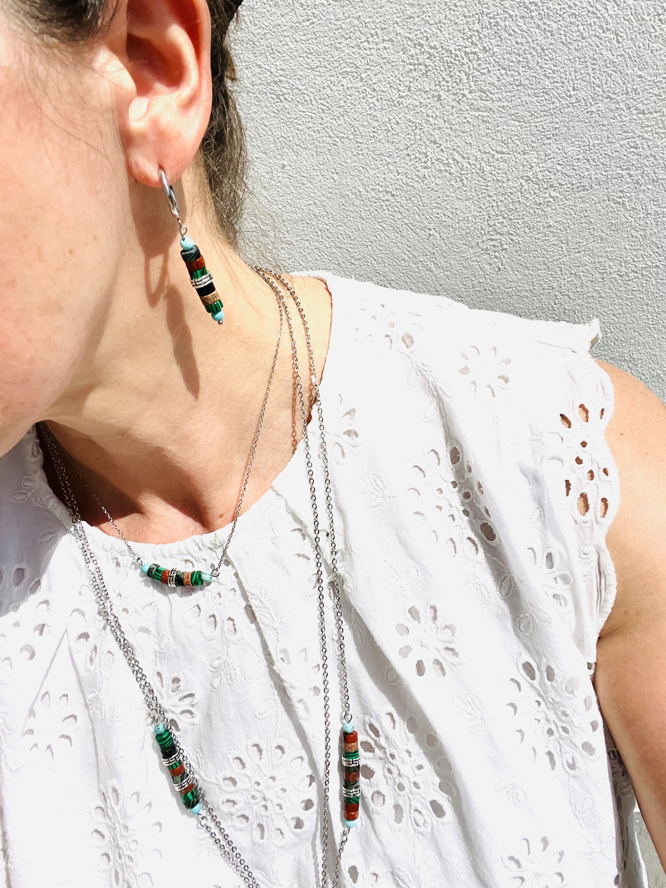 Collier UTAH, jaspe kambaba, pierre rouge, malachite, turquoise