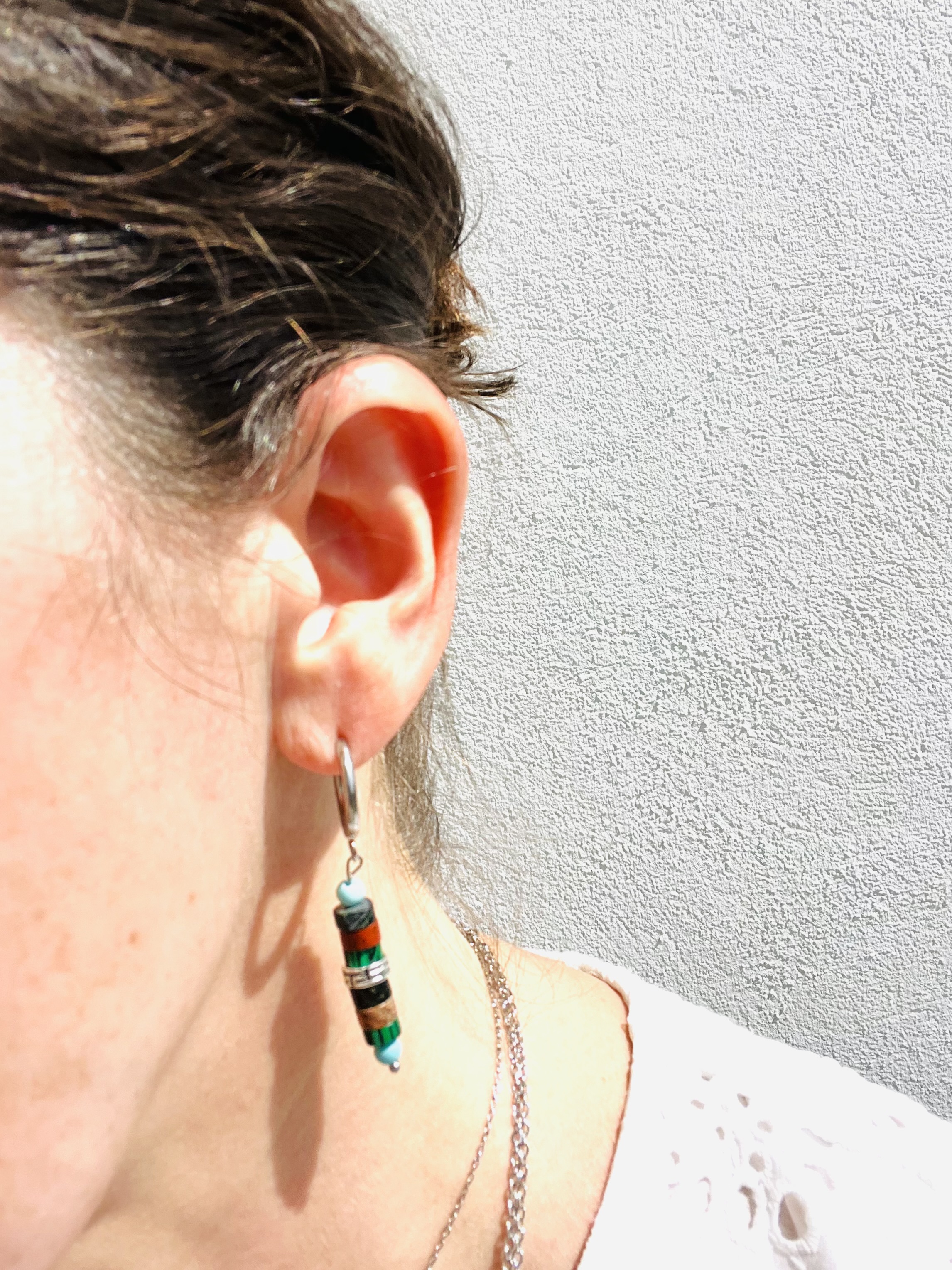 Boucles d'oreilles ARIZONA DREAM,  jaspe kambaba, pierre rouge, malachite, turquoise