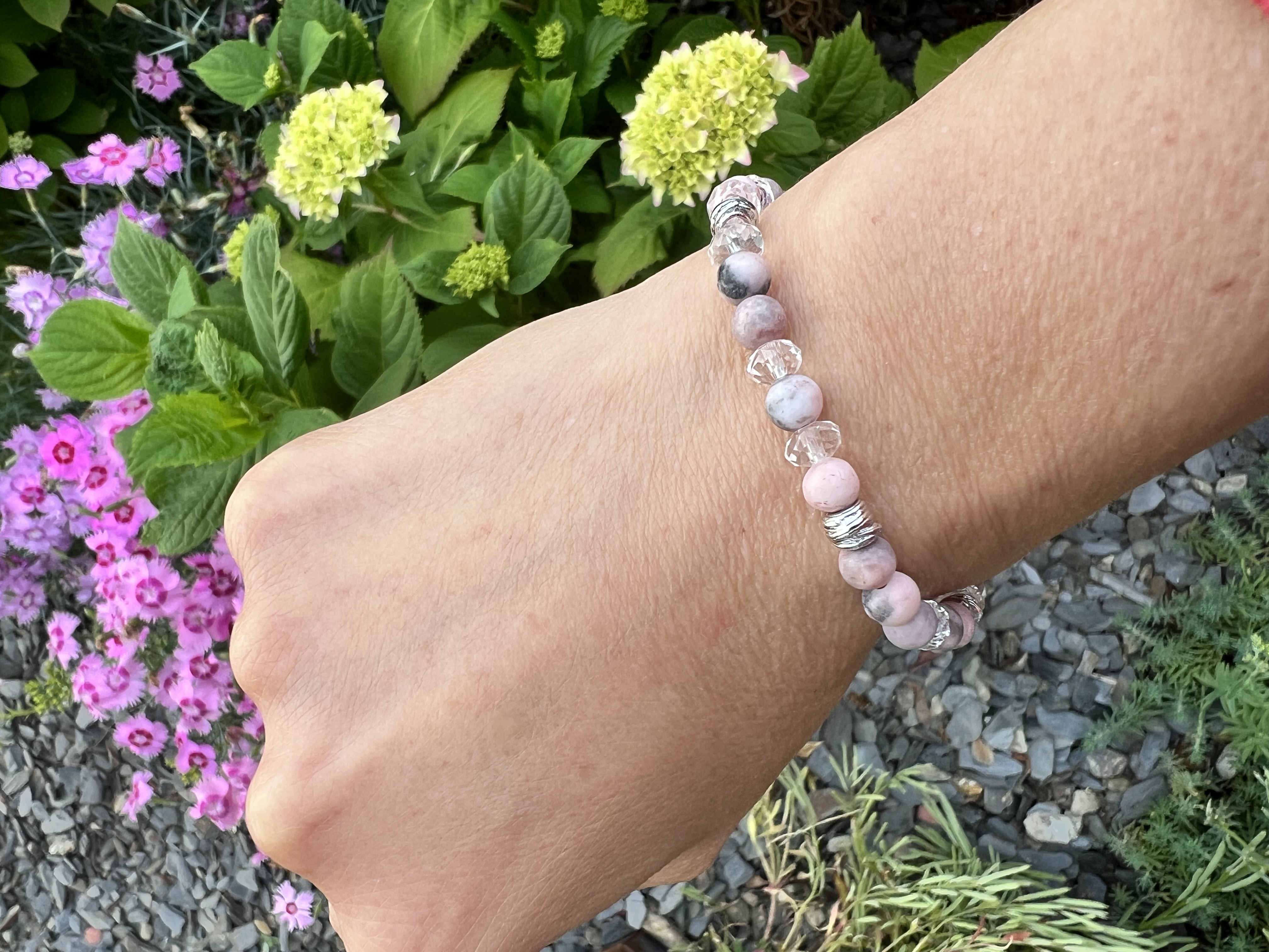 Bracelet ZEBRA, jaspe zébrée, hématite, cristal 