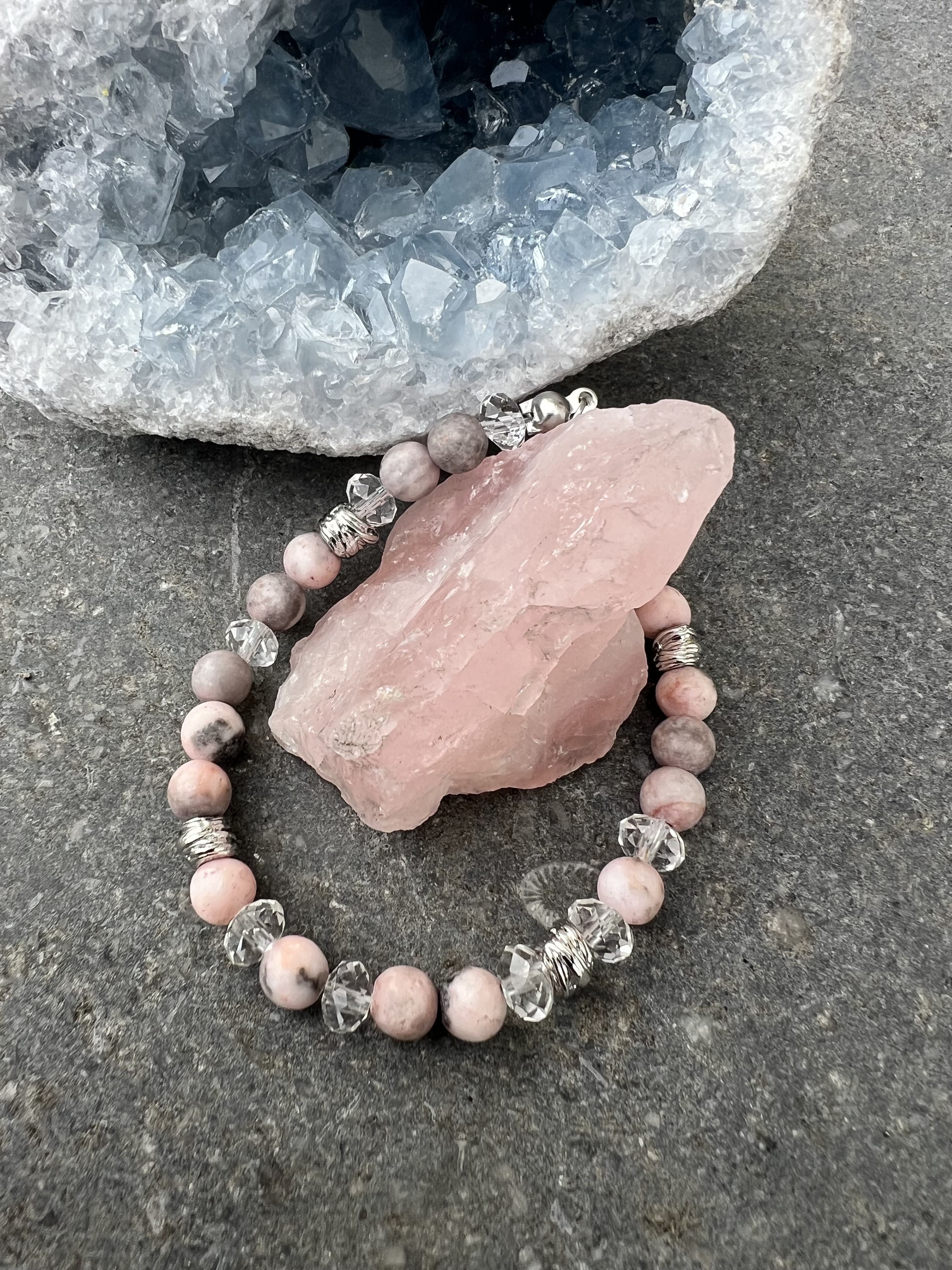 Bracelet ZEBRA, jaspe zébrée, hématite, cristal