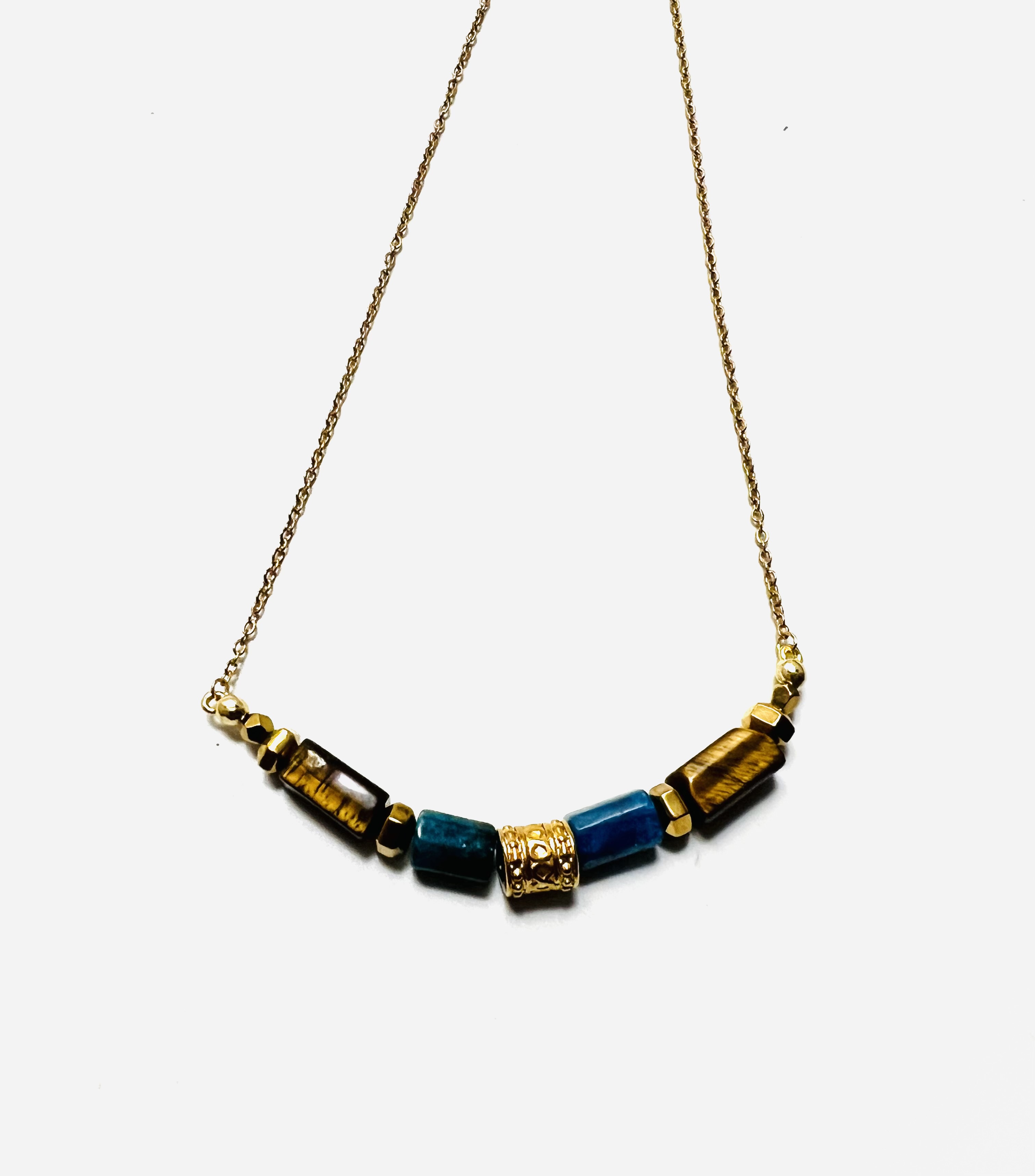 Collier ZEPHYR, apatite, œil de tigre