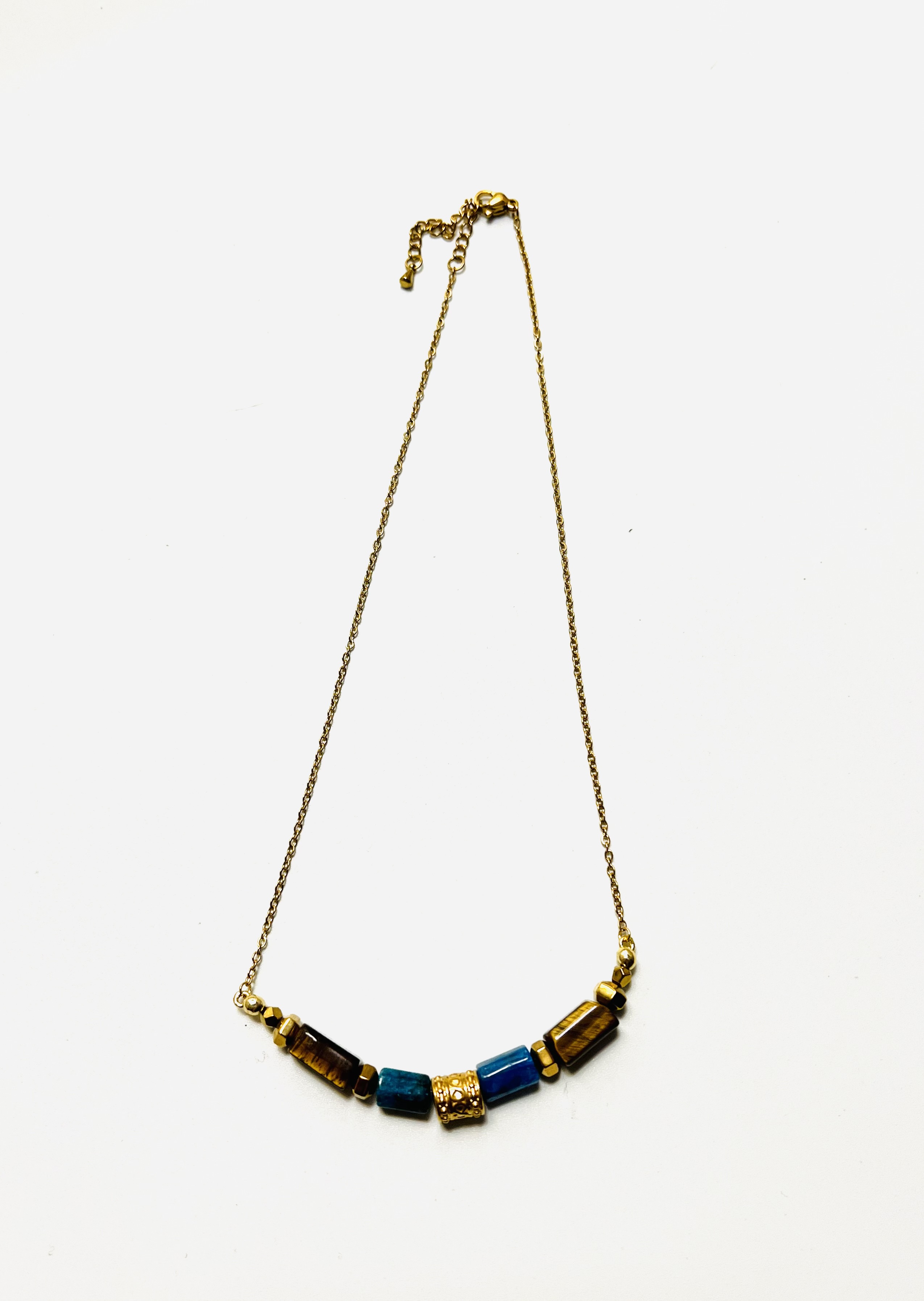 Collier ZEPHYR, apatite, œil de tigre