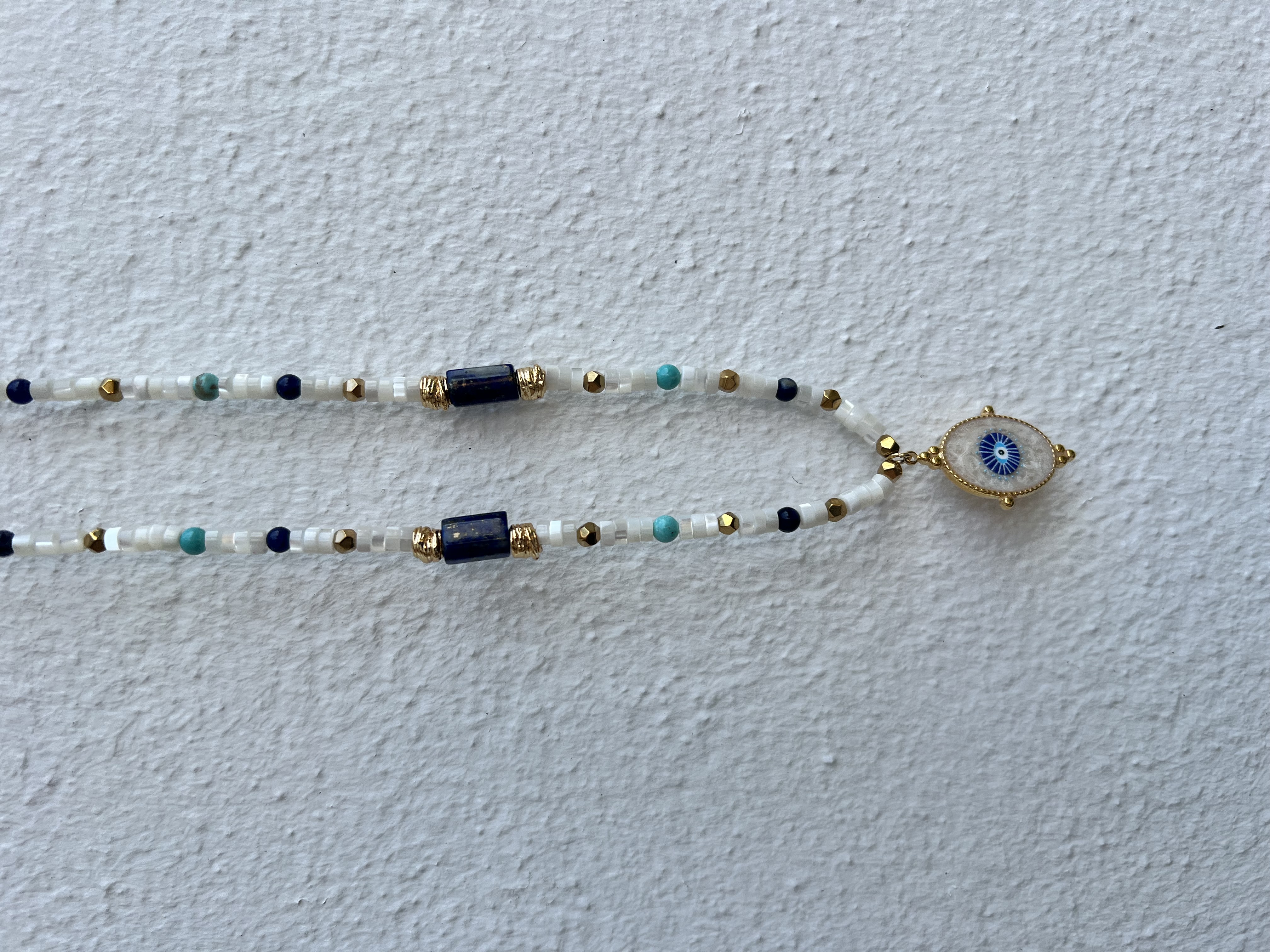 collier SANTORIN, lapis lazuli, turquoise, nacre