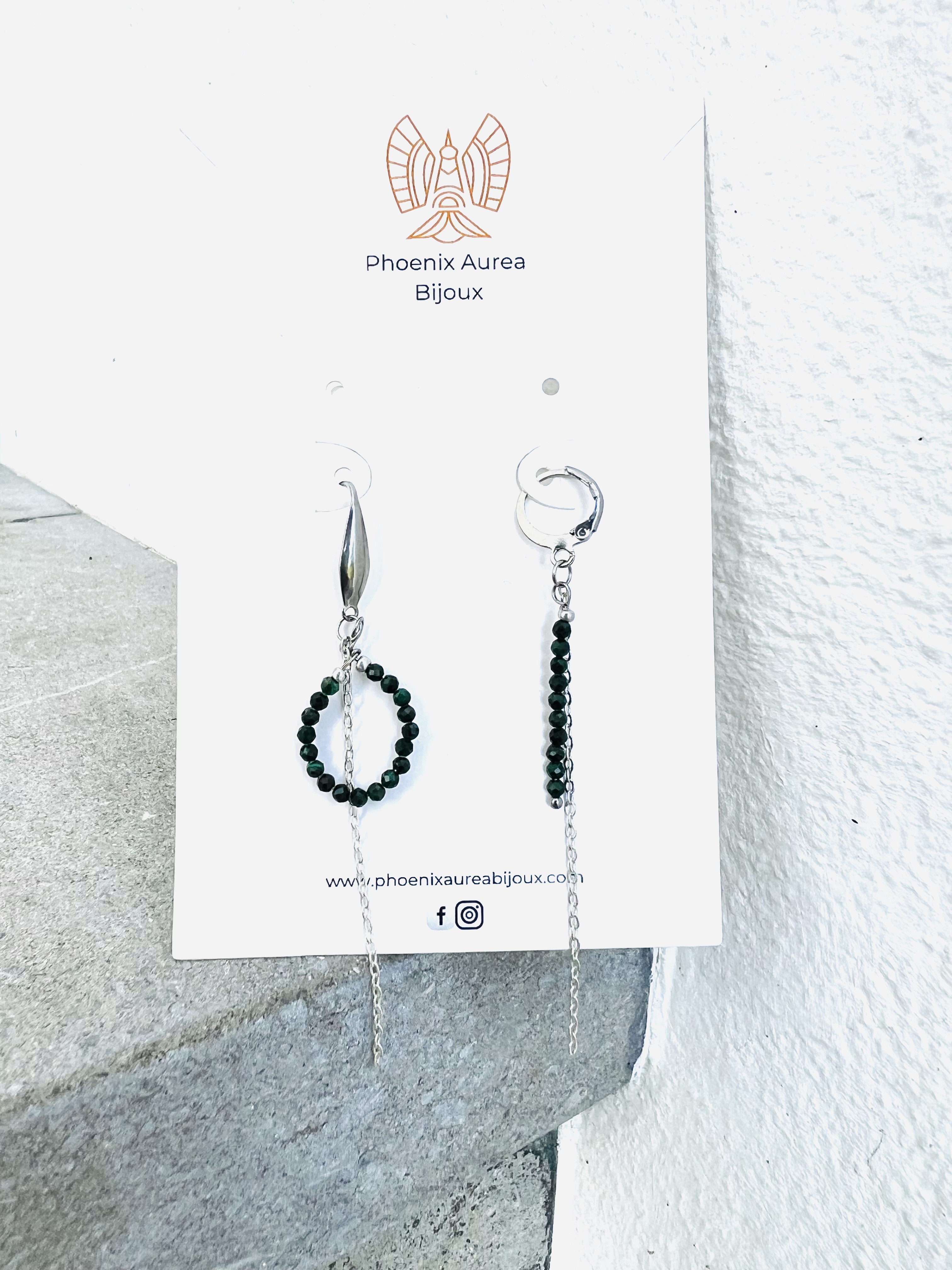 Boucles d'oreilles MORMAL, malachite