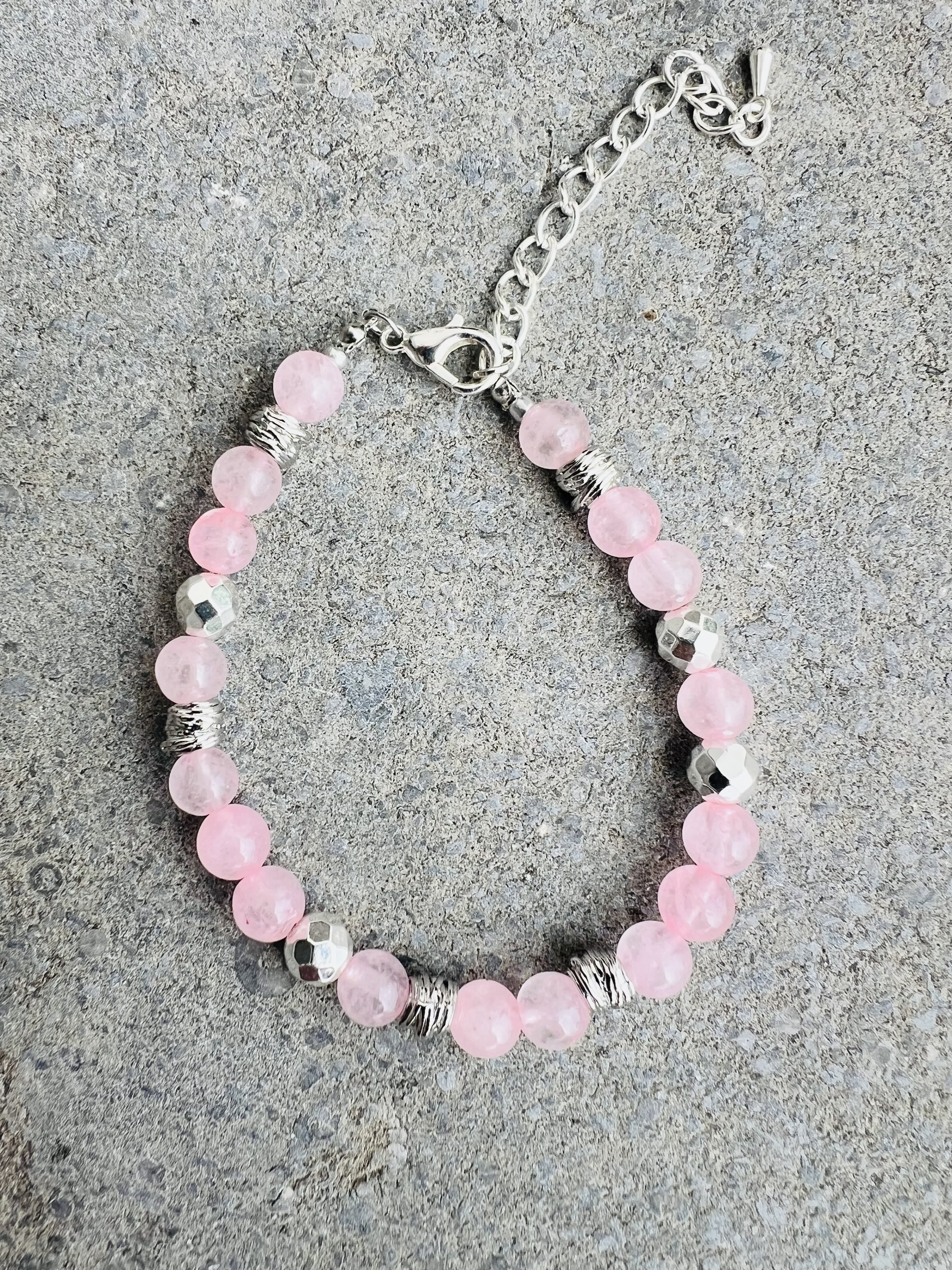 Bracelet DULCE, quartz rose, hématite argentée 
