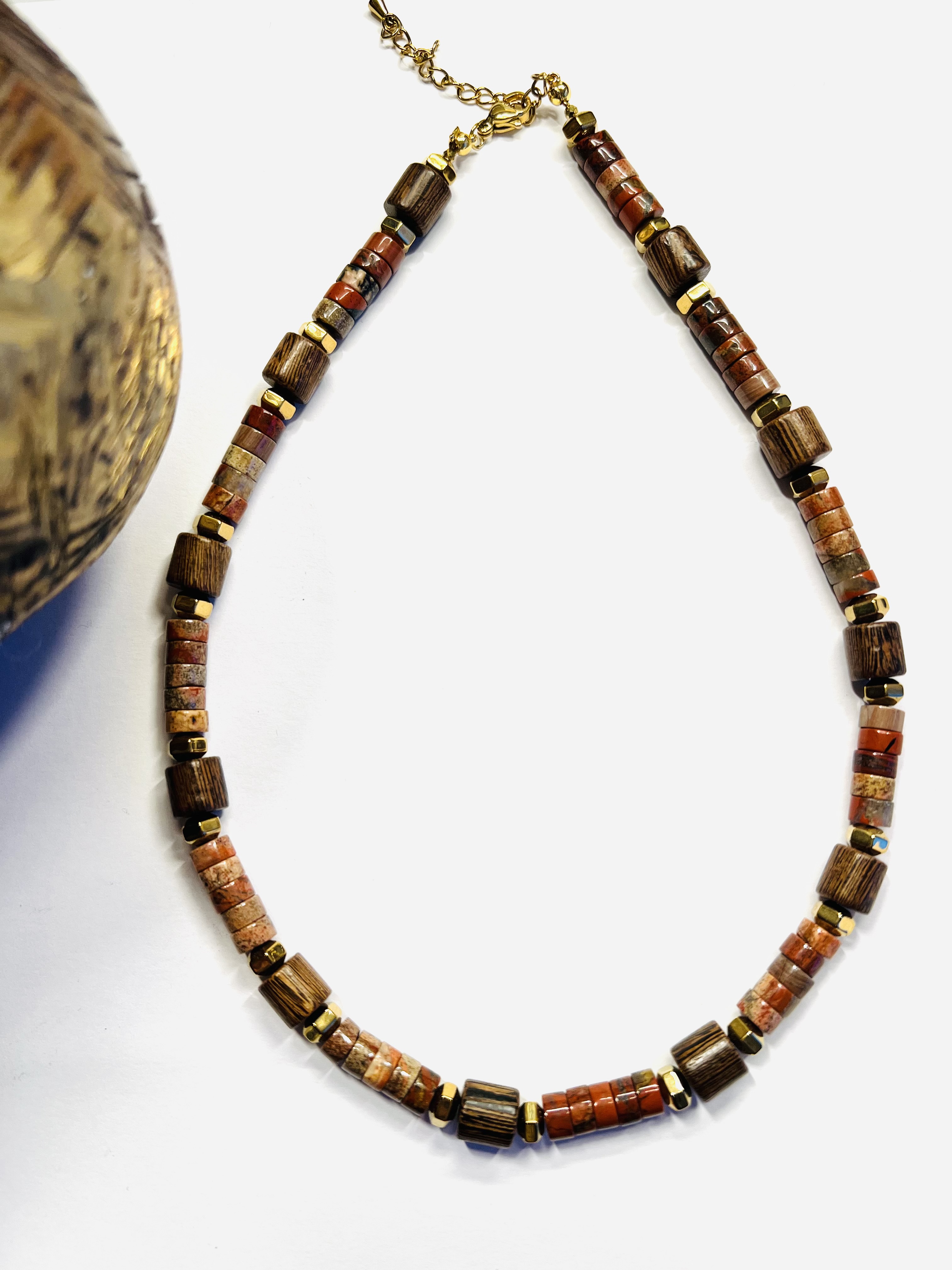 Collier YOU'RE ON FIRE, jaspe rouge, hématite dorée