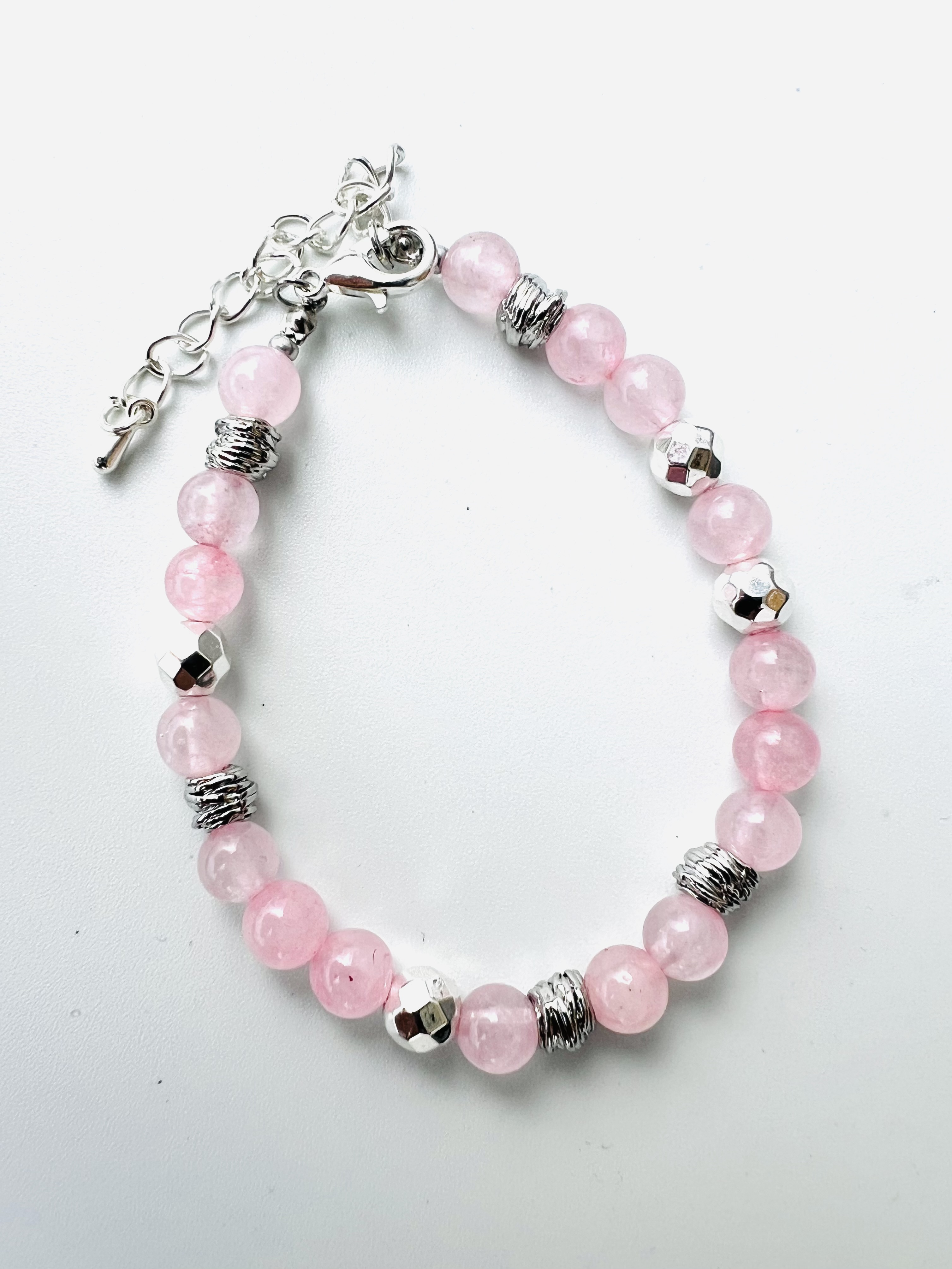 Bracelet DULCE, quartz rose, hématite argentée 