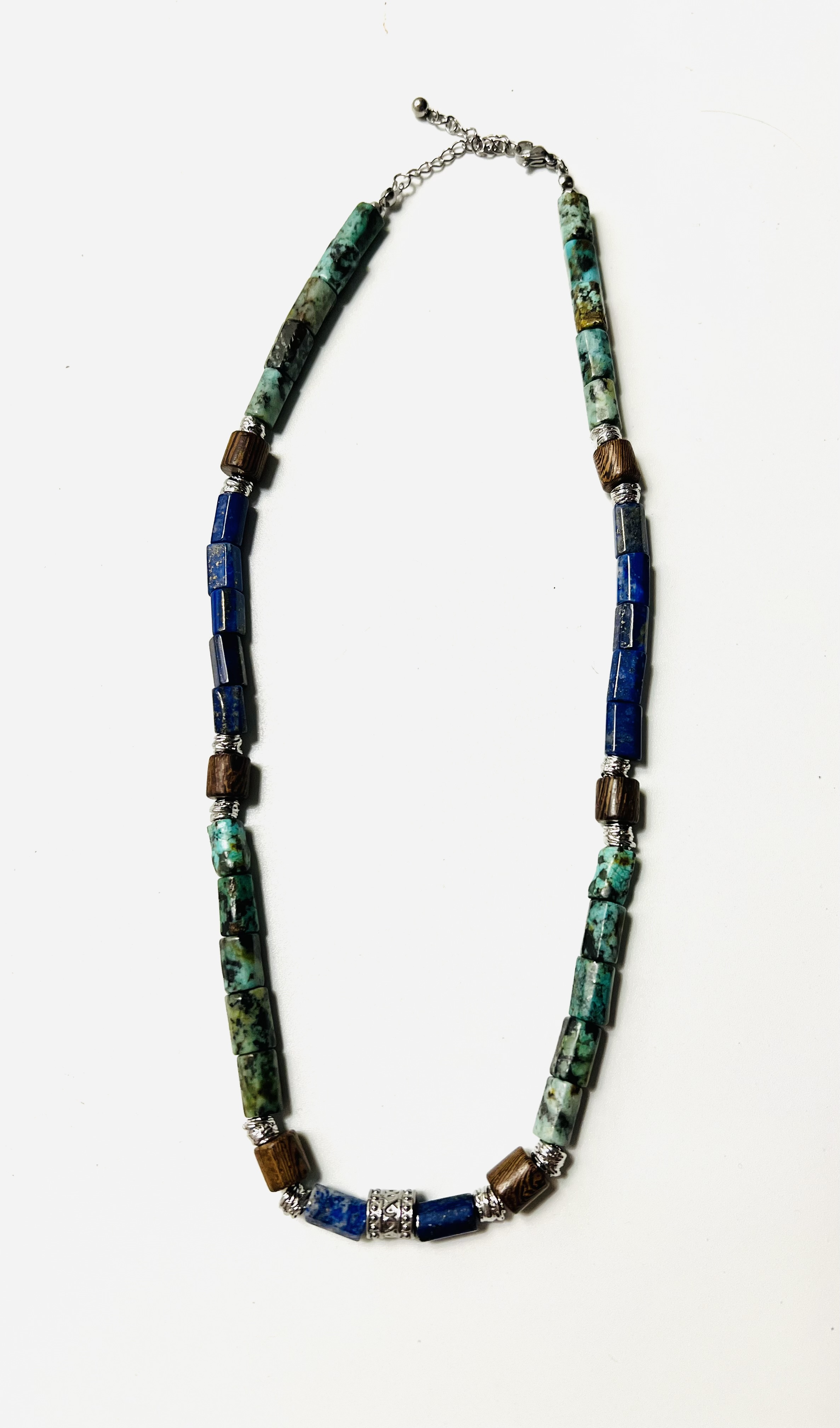 Collier FOREST, turquoise africaine, lapis lazuli et bois