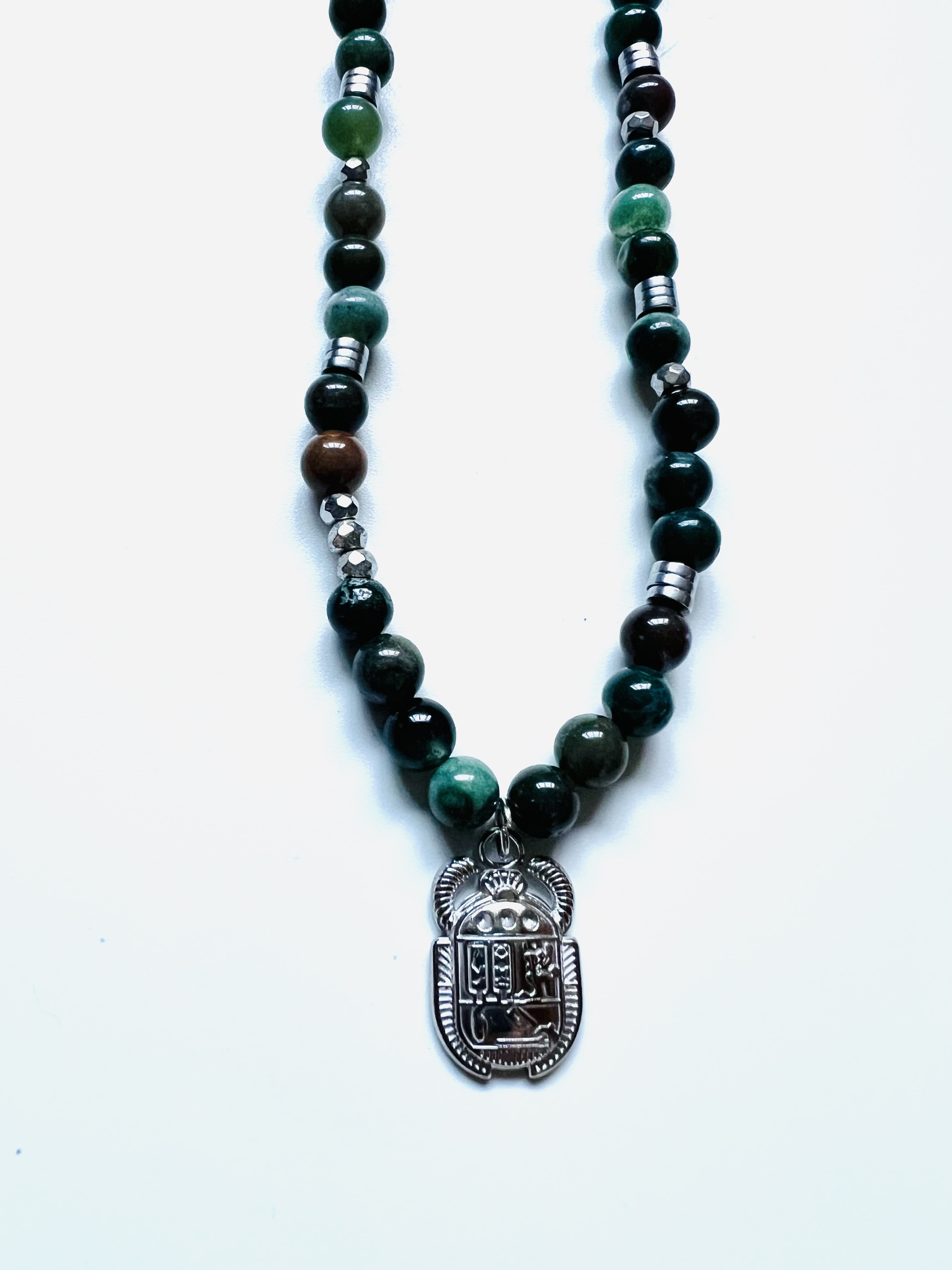 Collier KHEPRI, agate indienne, hématite argentée
