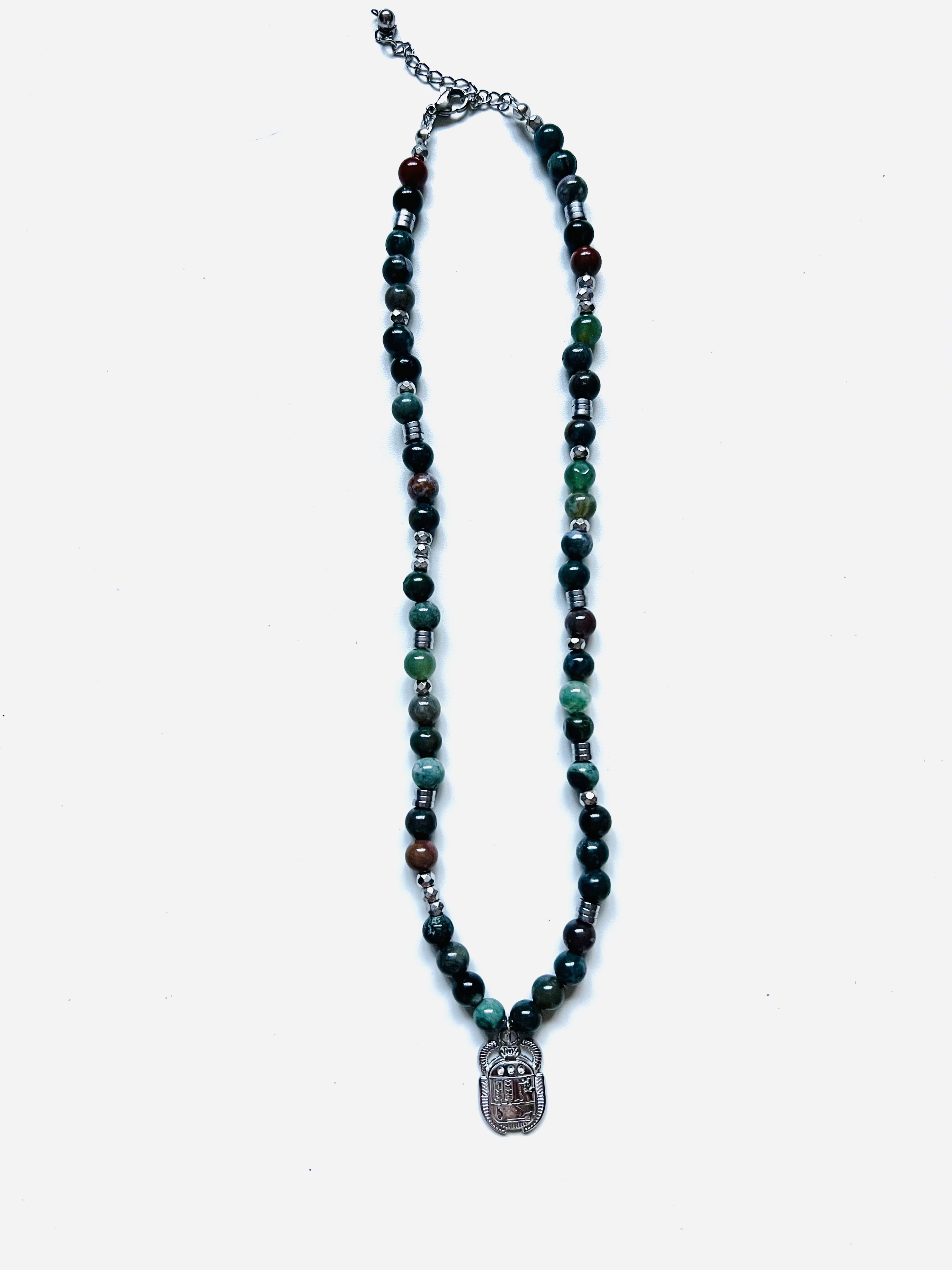 Collier KHEPRI, agate indienne, hématite argentée