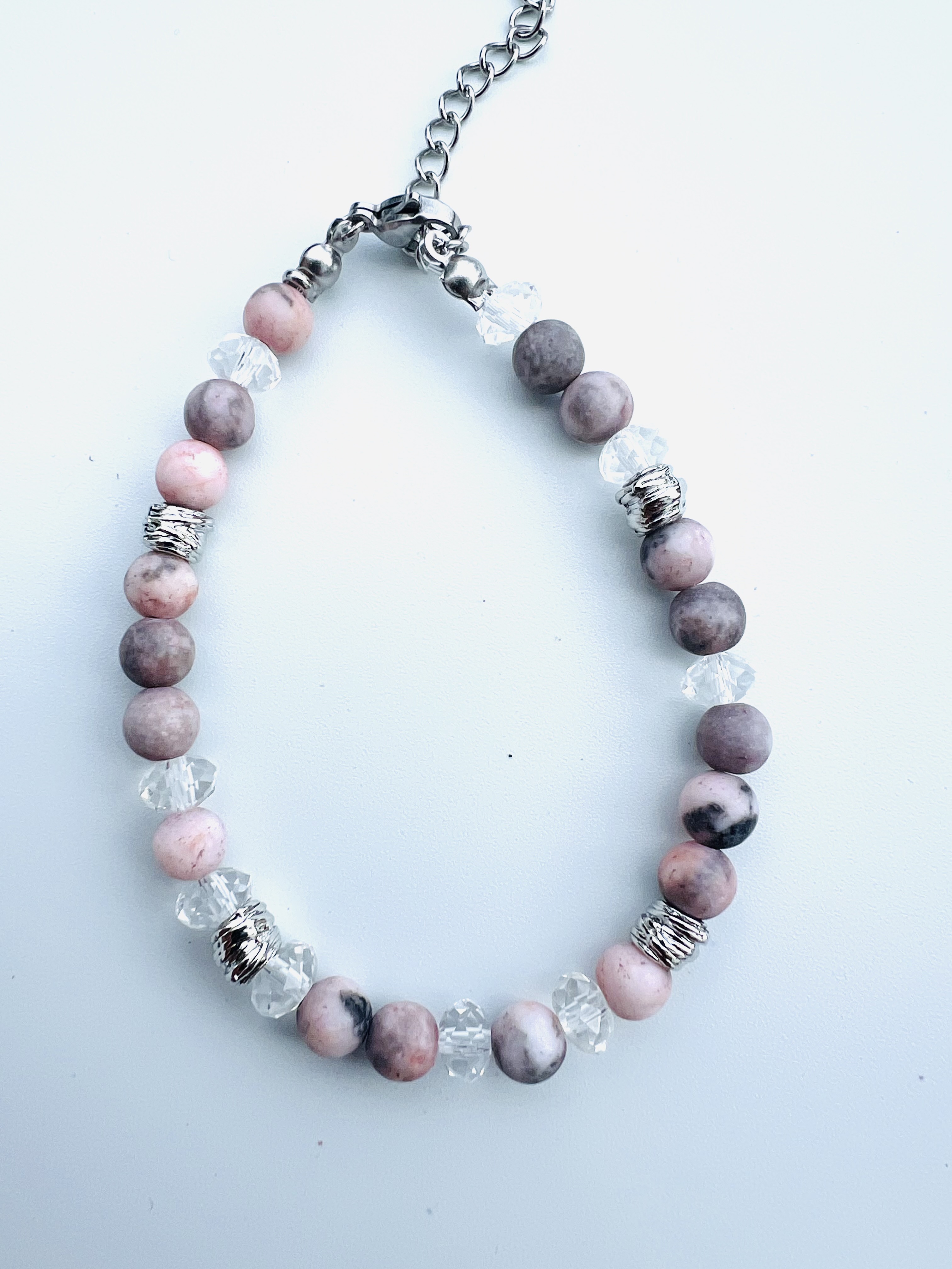 Bracelet ZEBRA, jaspe zébrée, hématite, cristal 