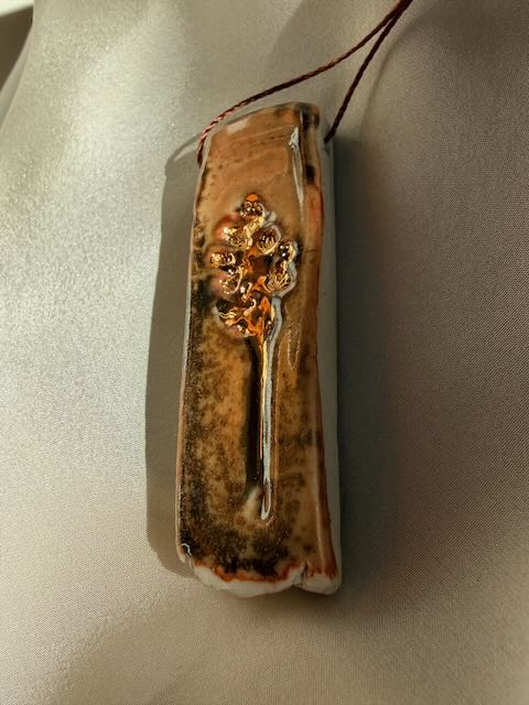 Reduction-Fired Porcelain Pendant with Gold
