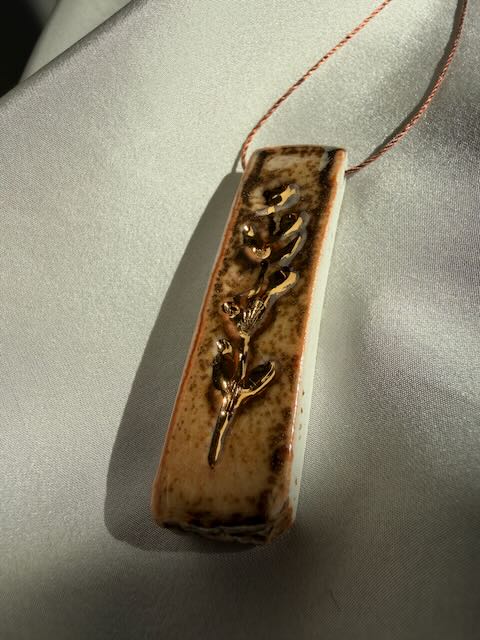 Reduction-Fired Porcelain Pendant with Gold