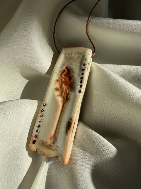 Reduction-Fired Porcelain Pendant with Gold