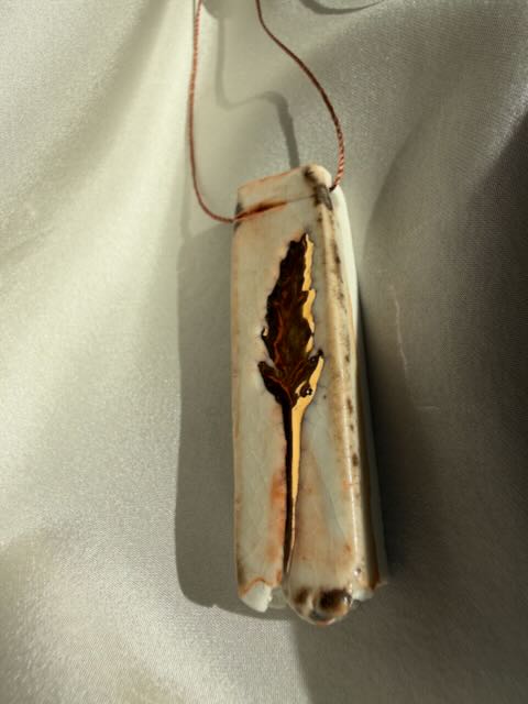 Reduction-Fired Porcelain Pendant with Gold