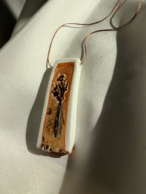 Reduction-Fired Porcelain Pendant with Gold