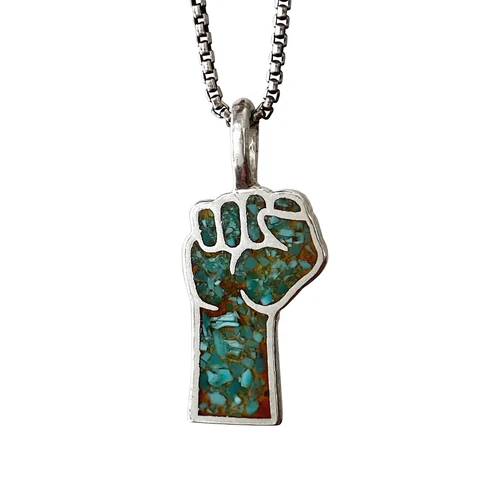 Turquoise Inlay Solidarity Fist Pendant